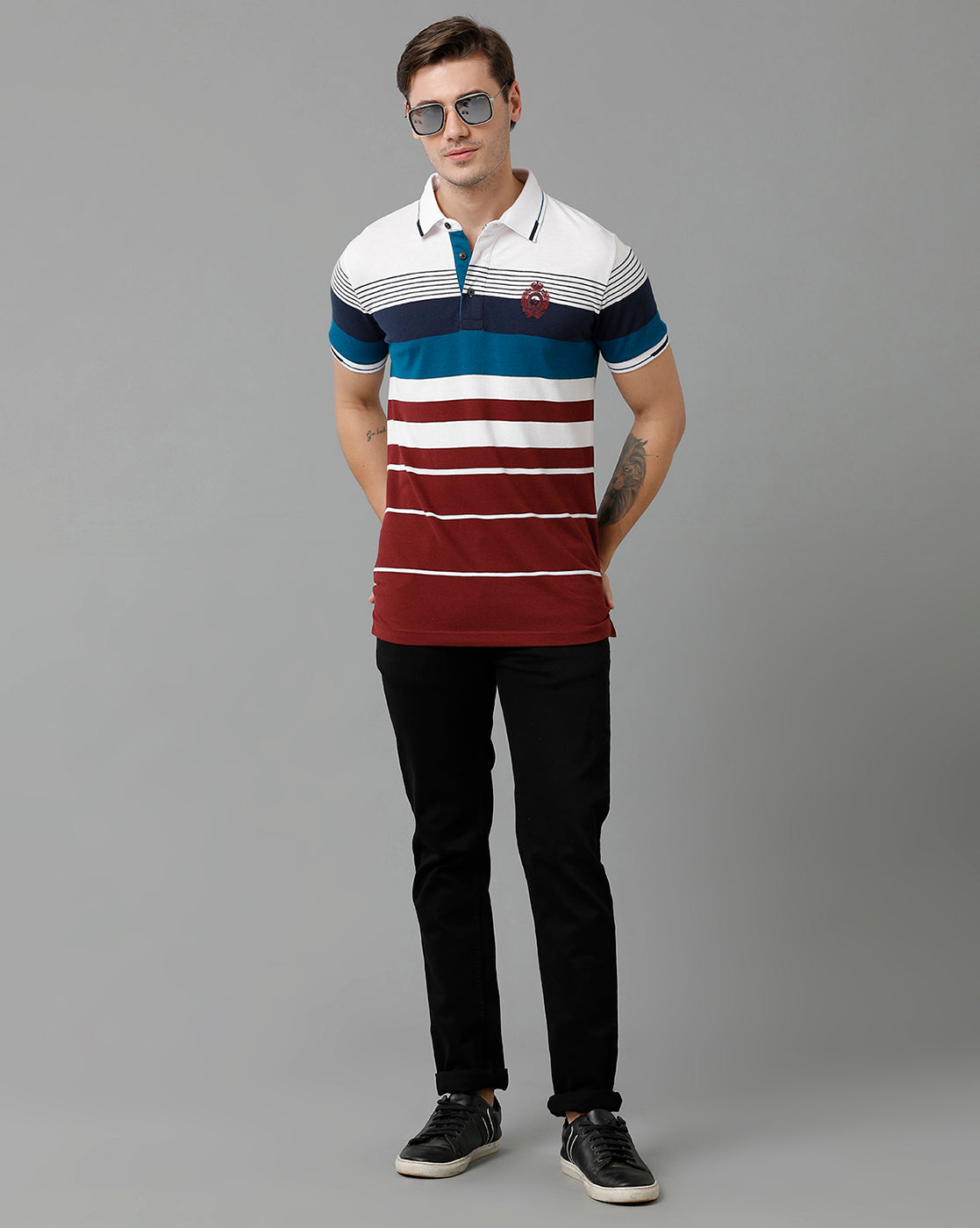 Classic Polo Men's Cotton Blend Half Sleeve Striped Slim Fit Polo Neck Multicolor T-Shirt | Vta - 234 A
