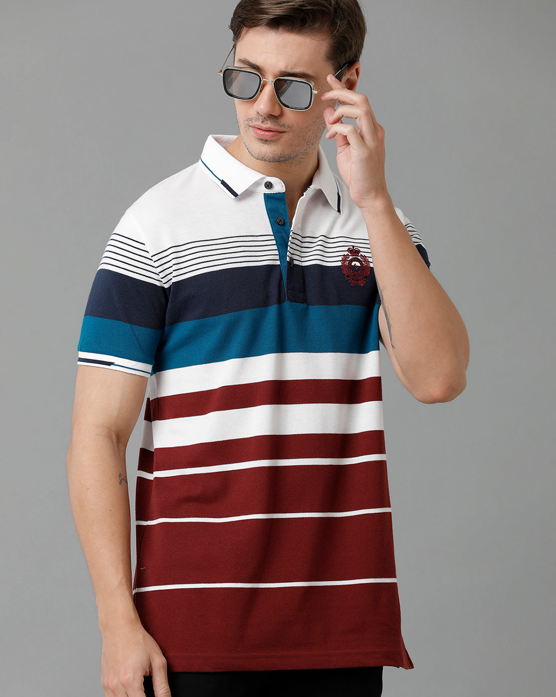 Classic Polo Men's Cotton Blend Half Sleeve Striped Slim Fit Polo Neck Multicolor T-Shirt | Vta - 234 A