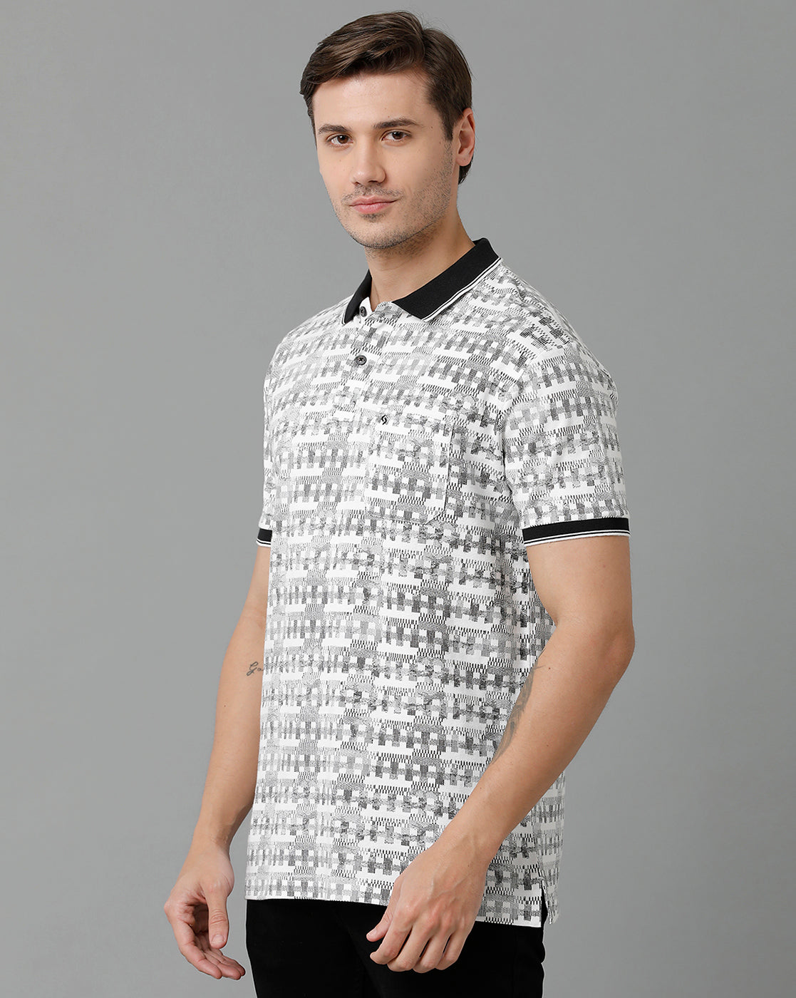 Classic Polo Men's Cotton Half Sleeve Printed Slim Fit Polo Neck Black Color T-Shirt | Beau - 199 B