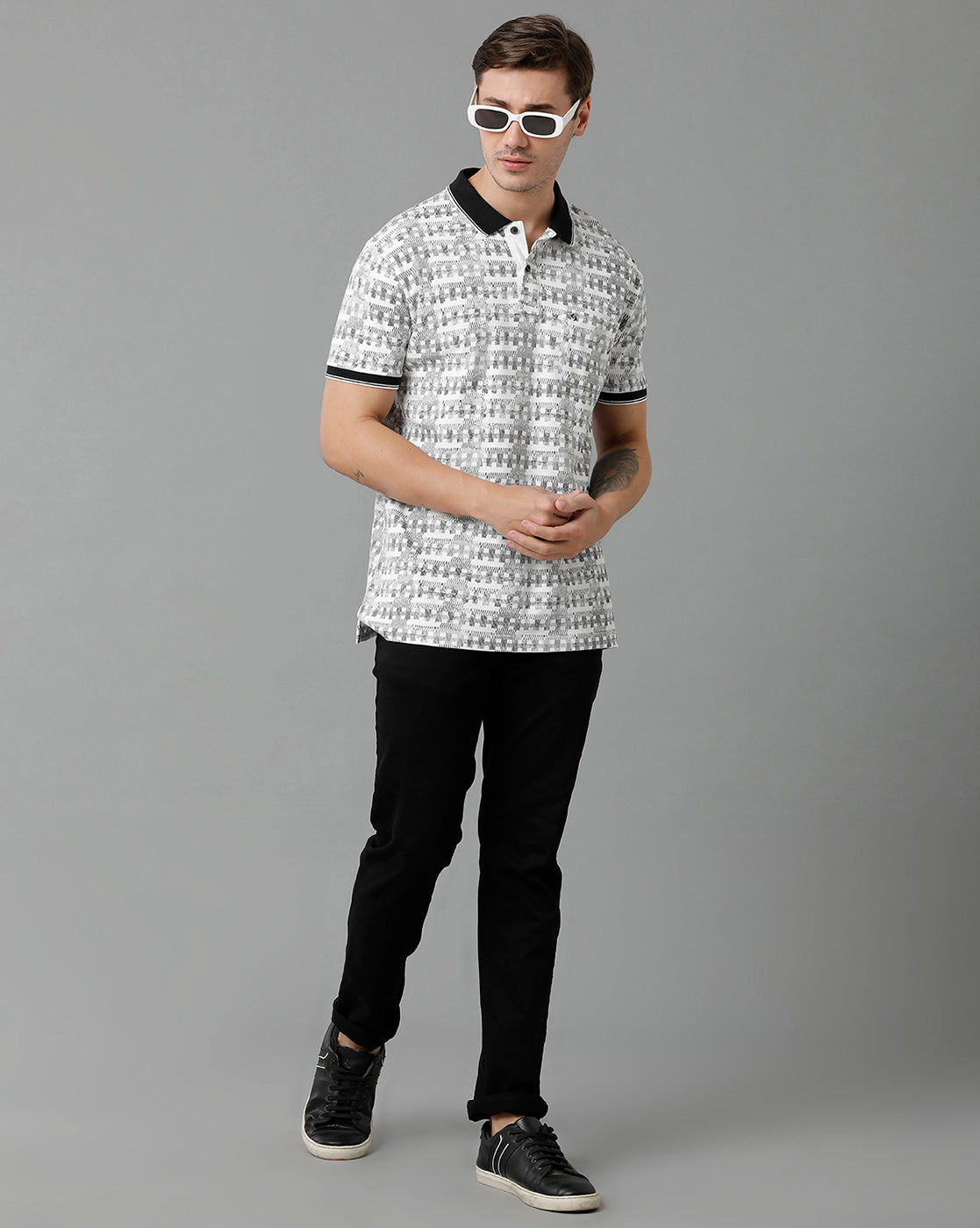 Classic Polo Men's Cotton Half Sleeve Printed Slim Fit Polo Neck Black Color T-Shirt | Beau - 199 B