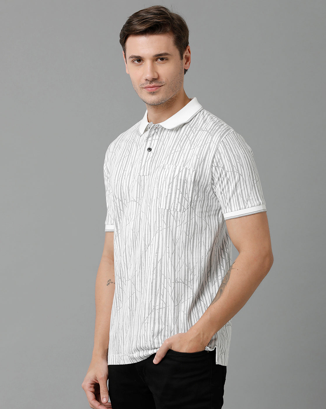 Classic Polo Men's Cotton Half Sleeve Printed Slim Fit Polo Neck White Color T-Shirt | Bello - 200 A
