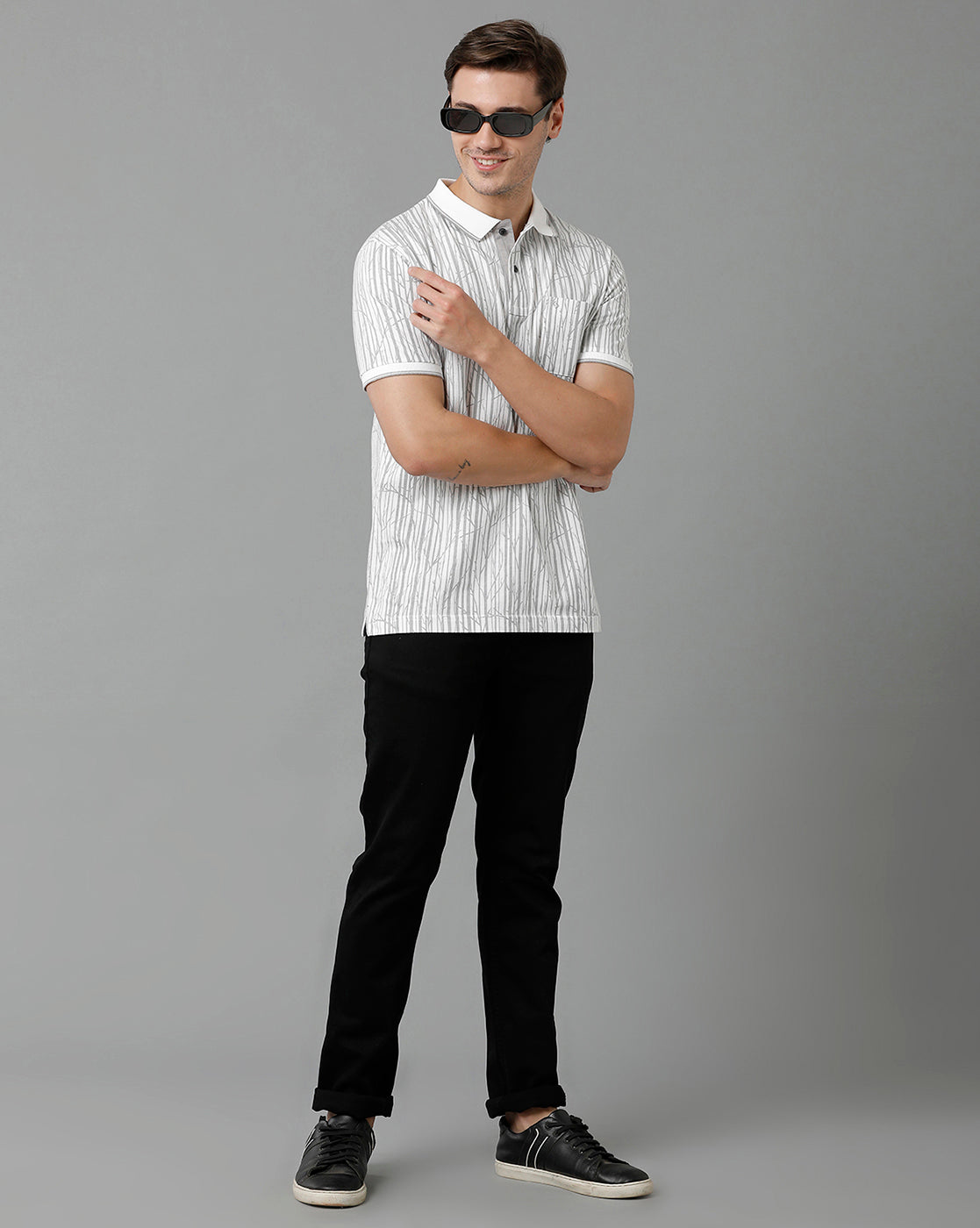 Classic Polo Men's Cotton Half Sleeve Printed Slim Fit Polo Neck White Color T-Shirt | Bello - 200 A