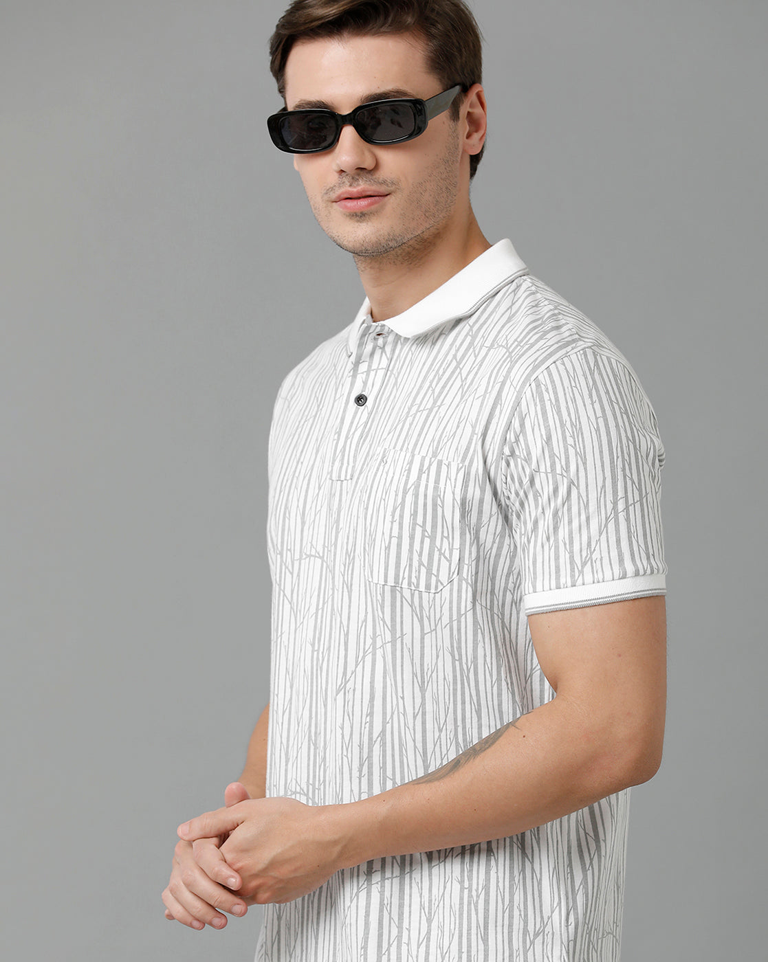 Classic Polo Men's Cotton Half Sleeve Printed Slim Fit Polo Neck White Color T-Shirt | Bello - 200 A