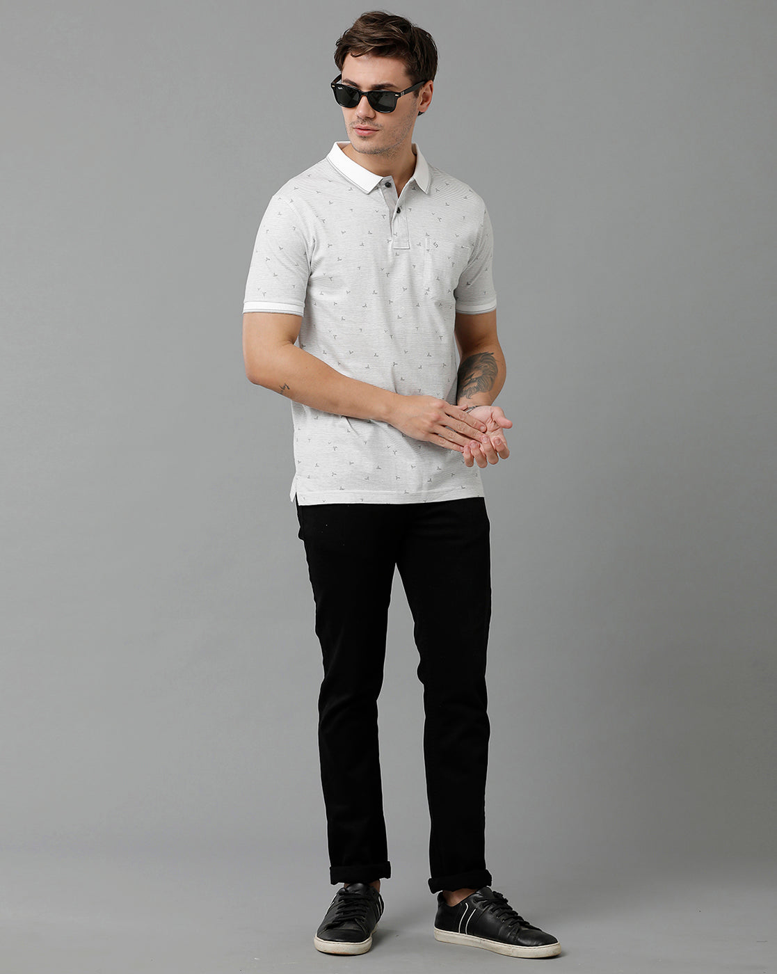 Classic Polo Men's Cotton Half Sleeve Printed Slim Fit Polo Neck White Color T-Shirt | Bello - 193 A