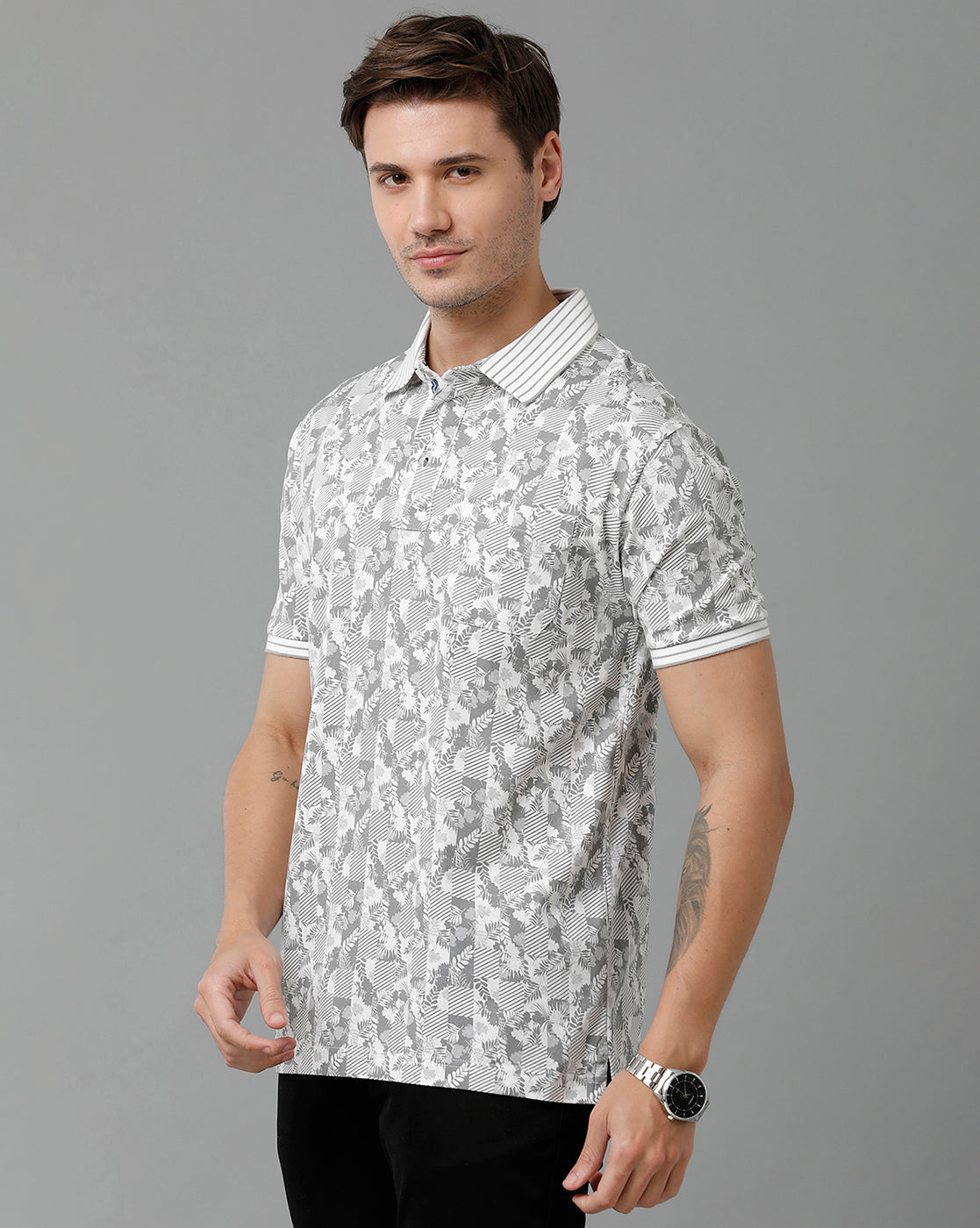 Classic Polo Men's Cotton Half Sleeve Printed Slim Fit Polo Neck White Color T-Shirt | Scant - 14 A