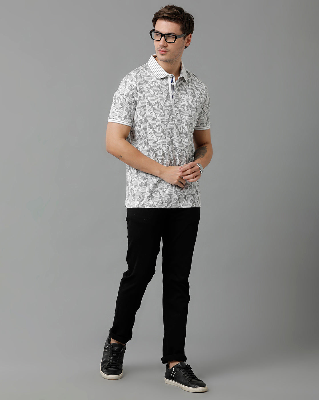 Classic Polo Men's Cotton Half Sleeve Printed Slim Fit Polo Neck White Color T-Shirt | Scant - 14 A