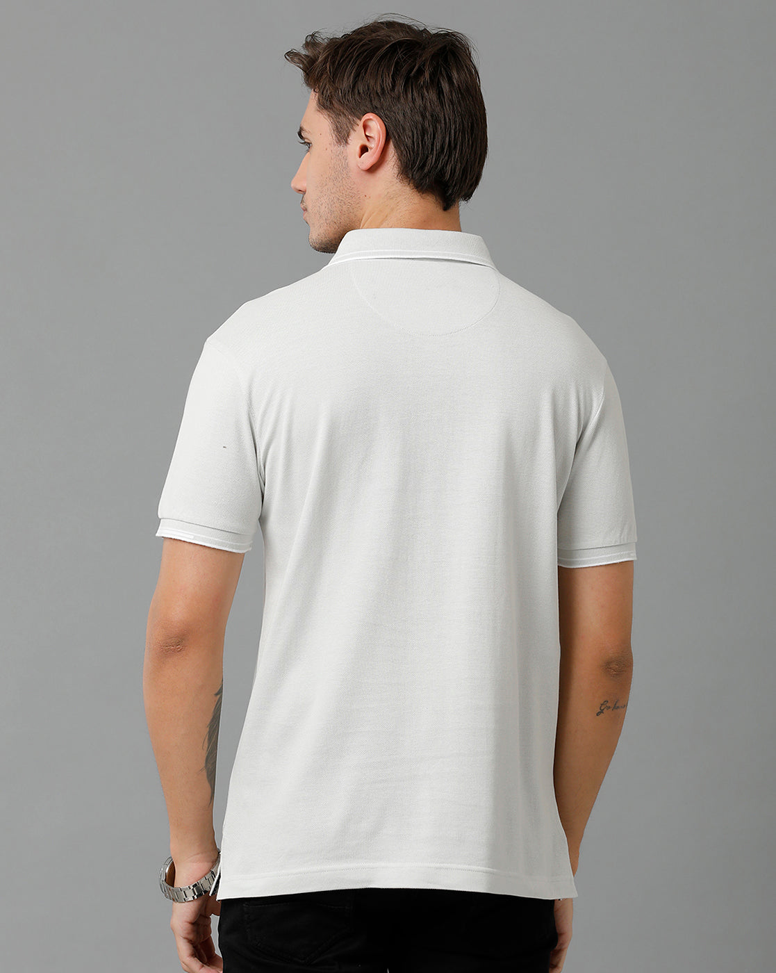 Classic Polo Men's Cotton Half Sleeve Printed Slim Fit Polo Neck Grey Color T-Shirt | Vivid Polo - 01 B