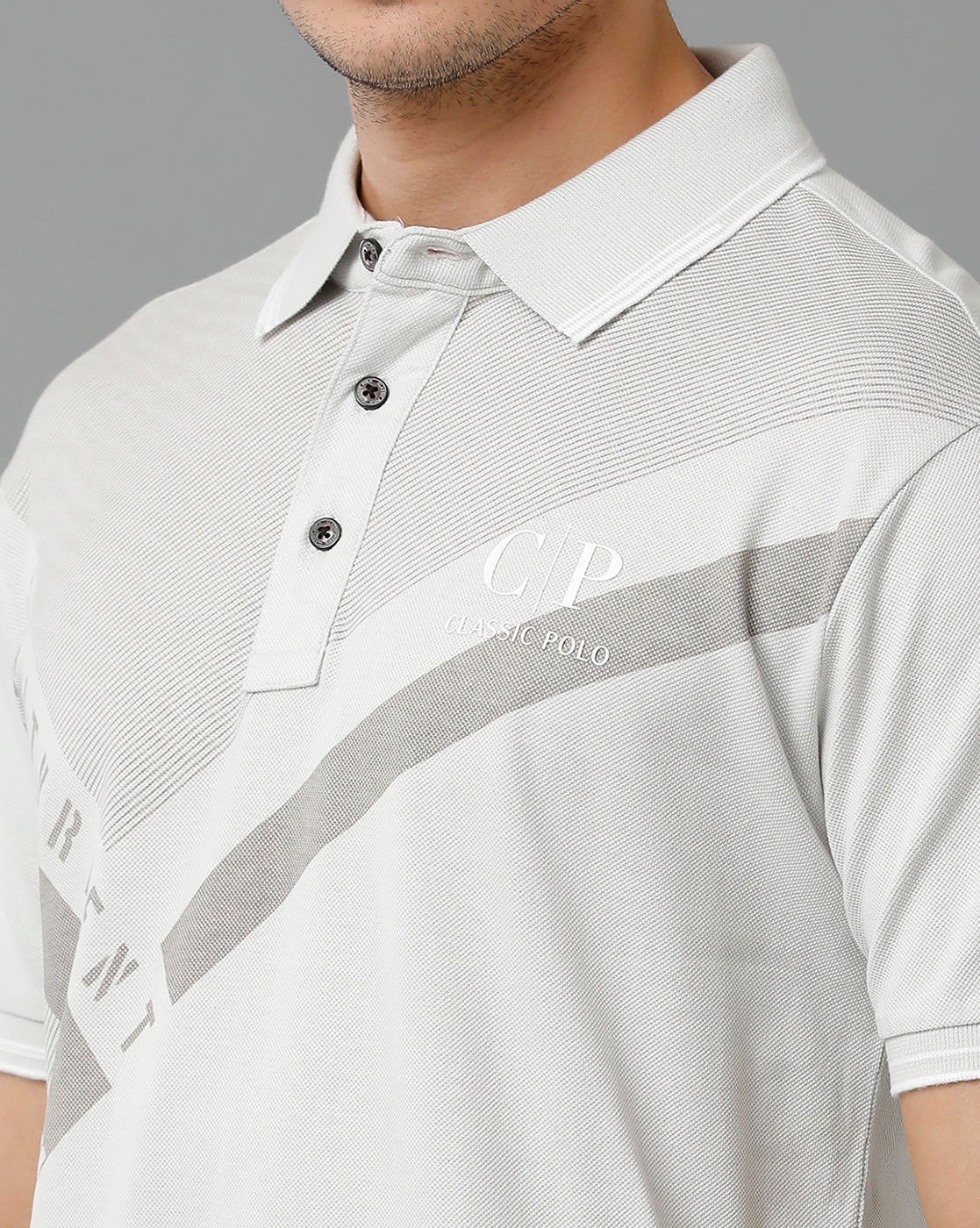 Classic Polo Men's Cotton Half Sleeve Printed Slim Fit Polo Neck Grey Color T-Shirt | Vivid Polo - 01 B