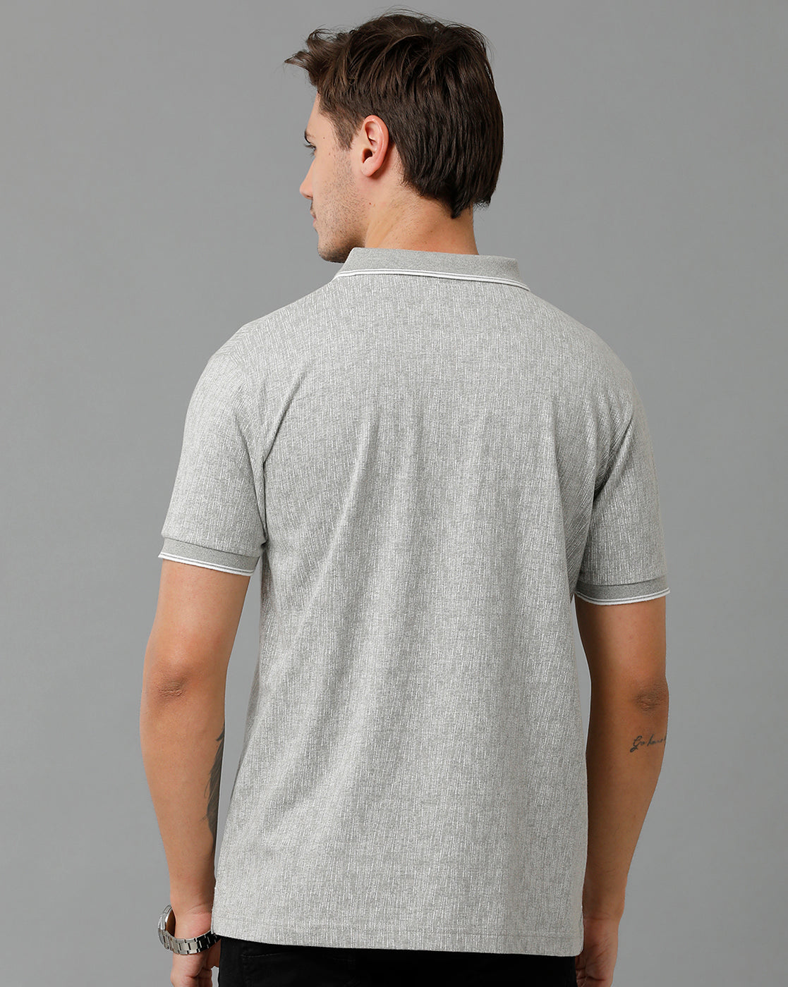 Classic Polo Men's Cotton Half Sleeve Printed Slim Fit Polo Neck Grey Color T-Shirt | Bello - 197 A