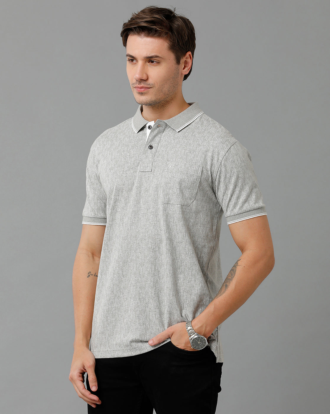 Classic Polo Men's Cotton Half Sleeve Printed Slim Fit Polo Neck Grey Color T-Shirt | Bello - 197 A