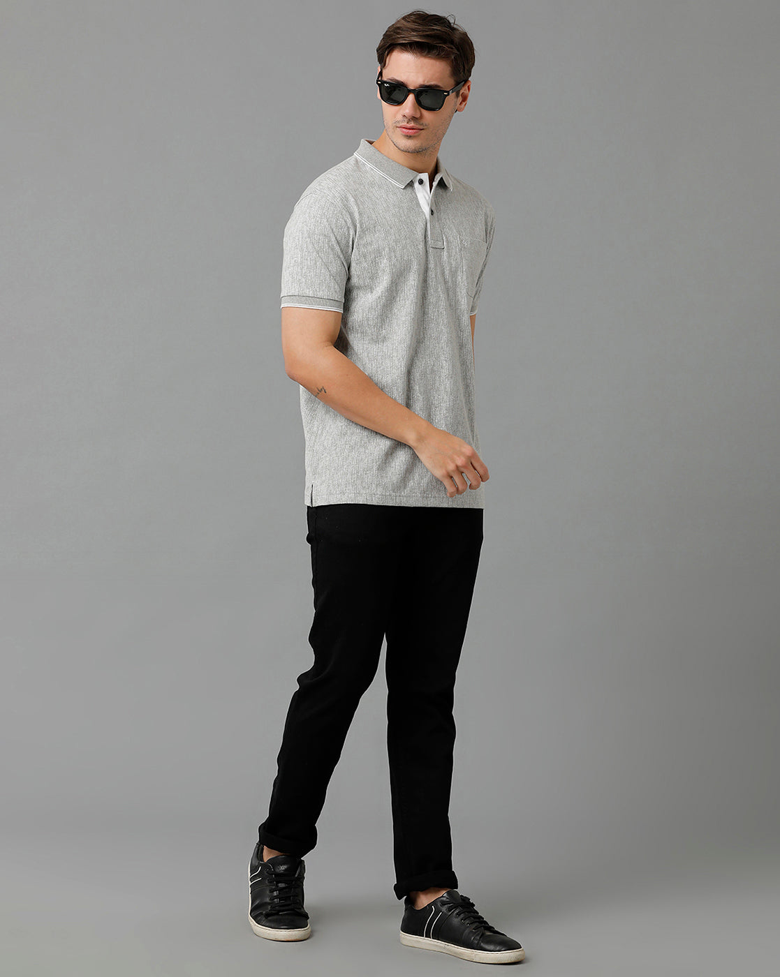 Classic Polo Men's Cotton Half Sleeve Printed Slim Fit Polo Neck Grey Color T-Shirt | Bello - 197 A