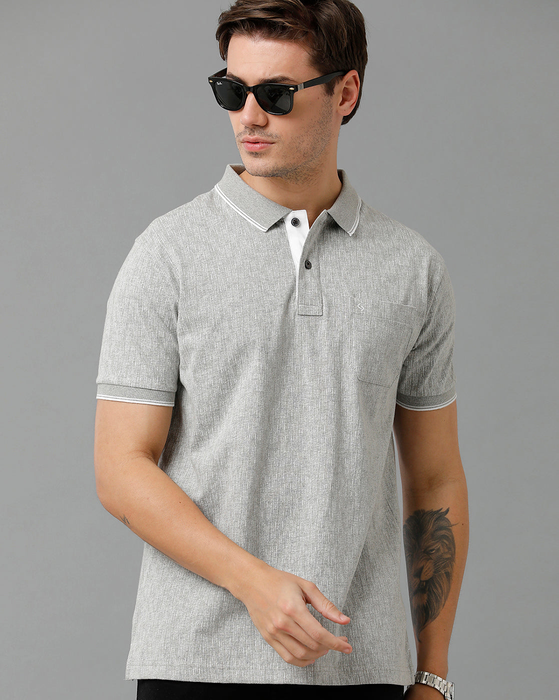 Classic Polo Men's Cotton Half Sleeve Printed Slim Fit Polo Neck Grey Color T-Shirt | Bello - 197 A