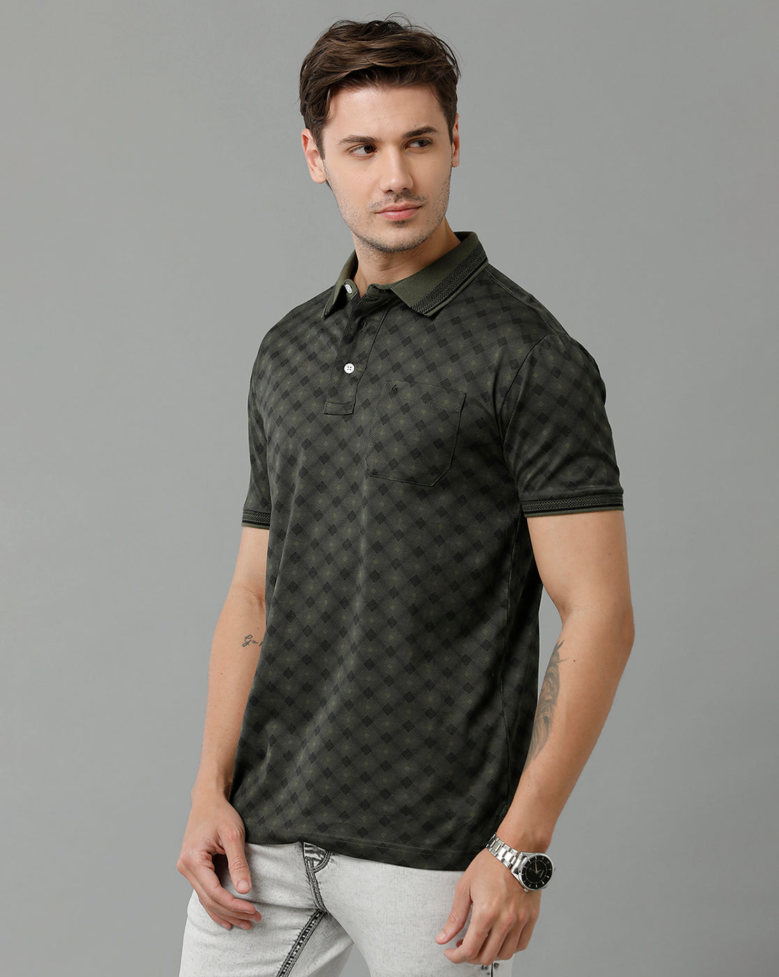 Classic Polo Men's Cotton Half Sleeve Printed Slim Fit Polo Neck Black Color T-Shirt | Scant - 18 A