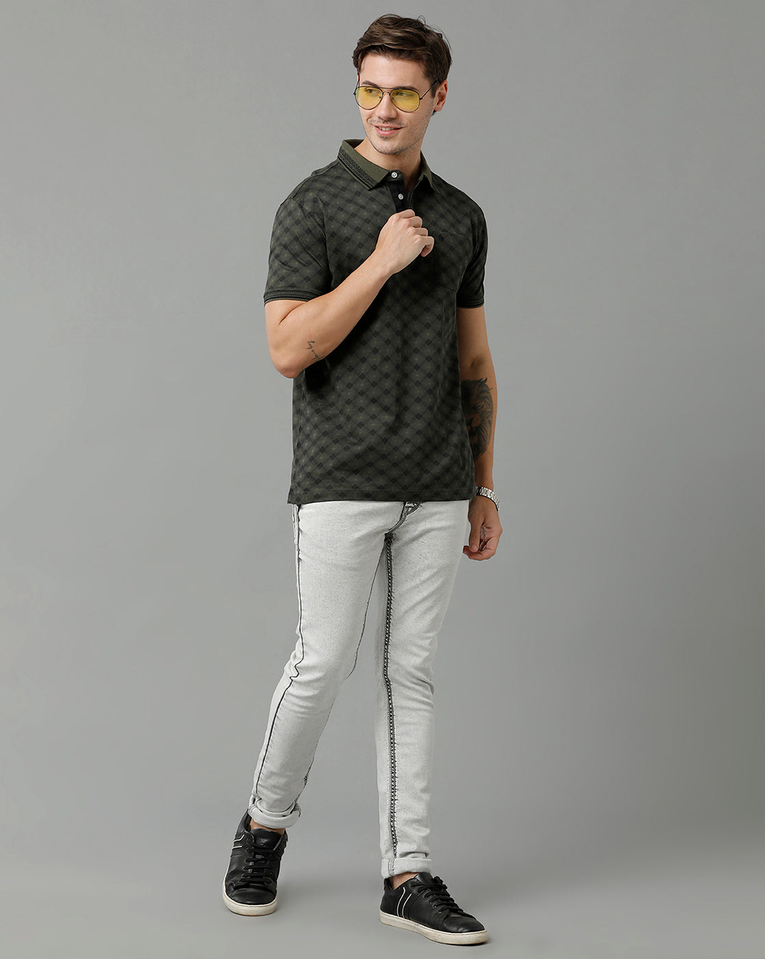 Classic Polo Men's Cotton Half Sleeve Printed Slim Fit Polo Neck Black Color T-Shirt | Scant - 18 A