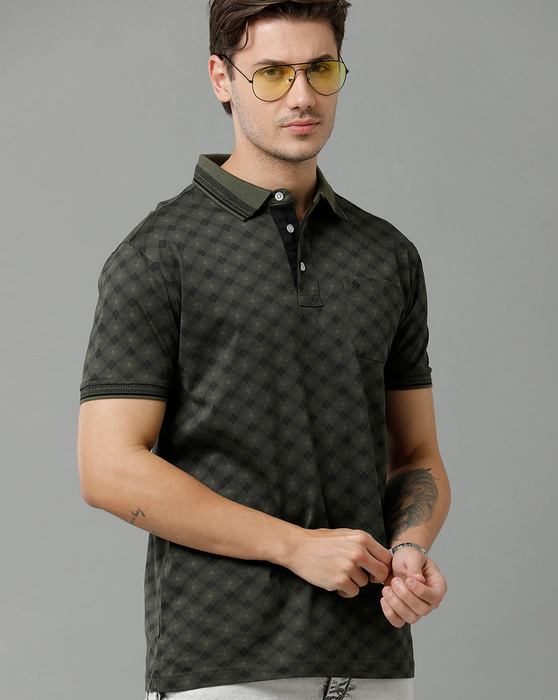 Classic Polo Men's Cotton Half Sleeve Printed Slim Fit Polo Neck Black Color T-Shirt | Scant - 18 A