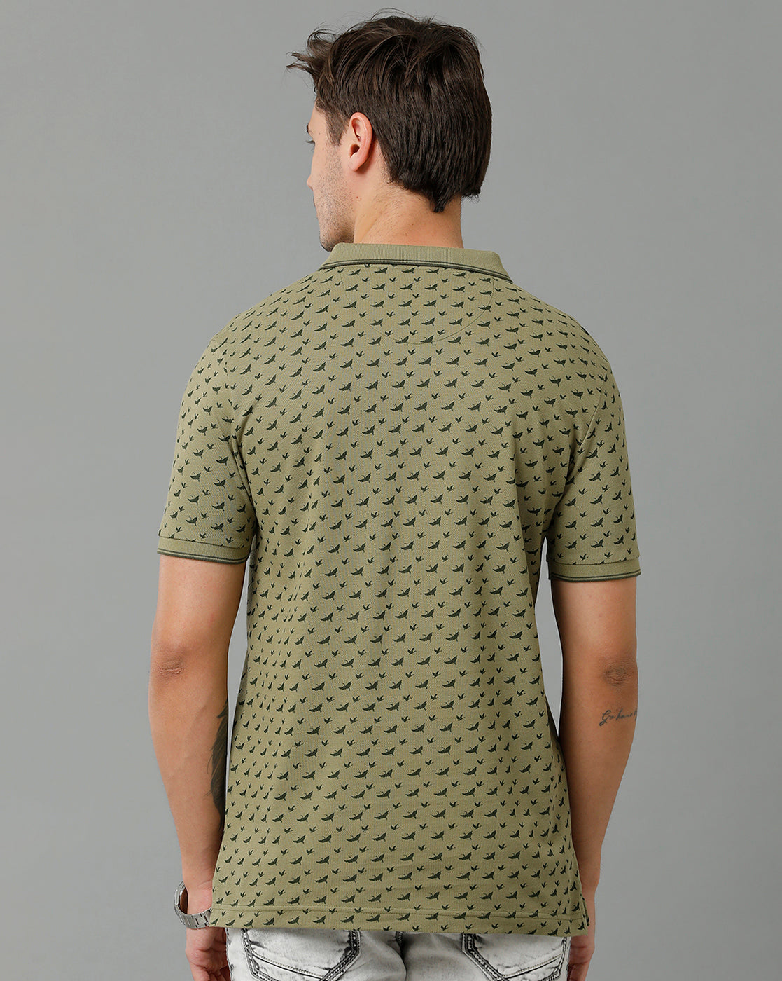 Classic Polo Men's Cotton Half Sleeve Printed Slim Fit Polo Neck Olive Color T-Shirt | Beau - 200 B