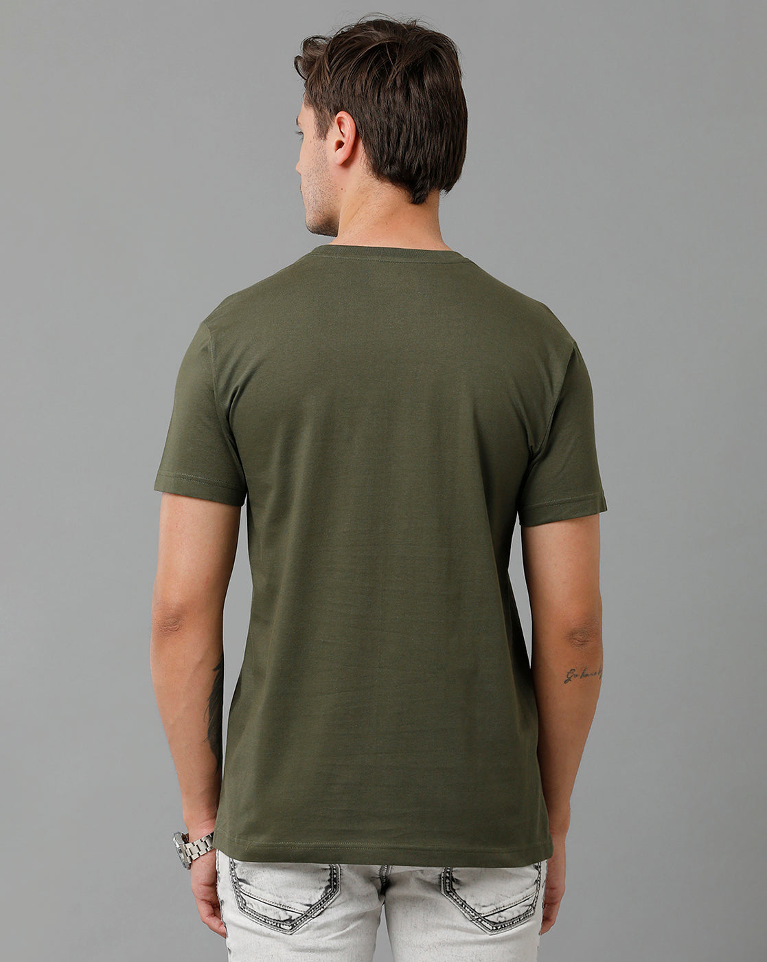 Classic Polo Men's Cotton Half Sleeve Printed Slim Fit Round Neck Dark Green Color T-Shirt | Baleno - 513 B