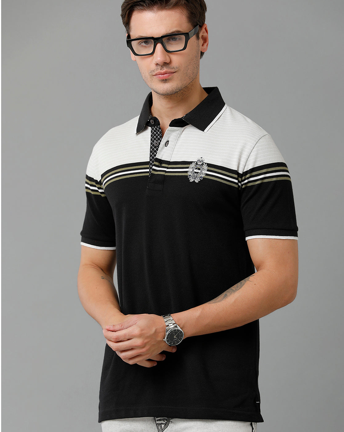 Classic Polo Men's Cotton Blend Half Sleeve Striped Slim Fit Polo Neck Multicolor T-Shirt | Vta - 235 B