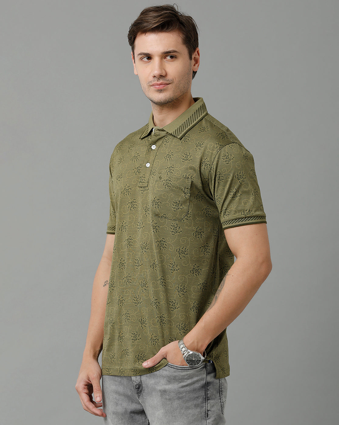 Classic Polo Men's Cotton Half Sleeve Printed Slim Fit Polo Neck Green Color T-Shirt | Scant - 15 A