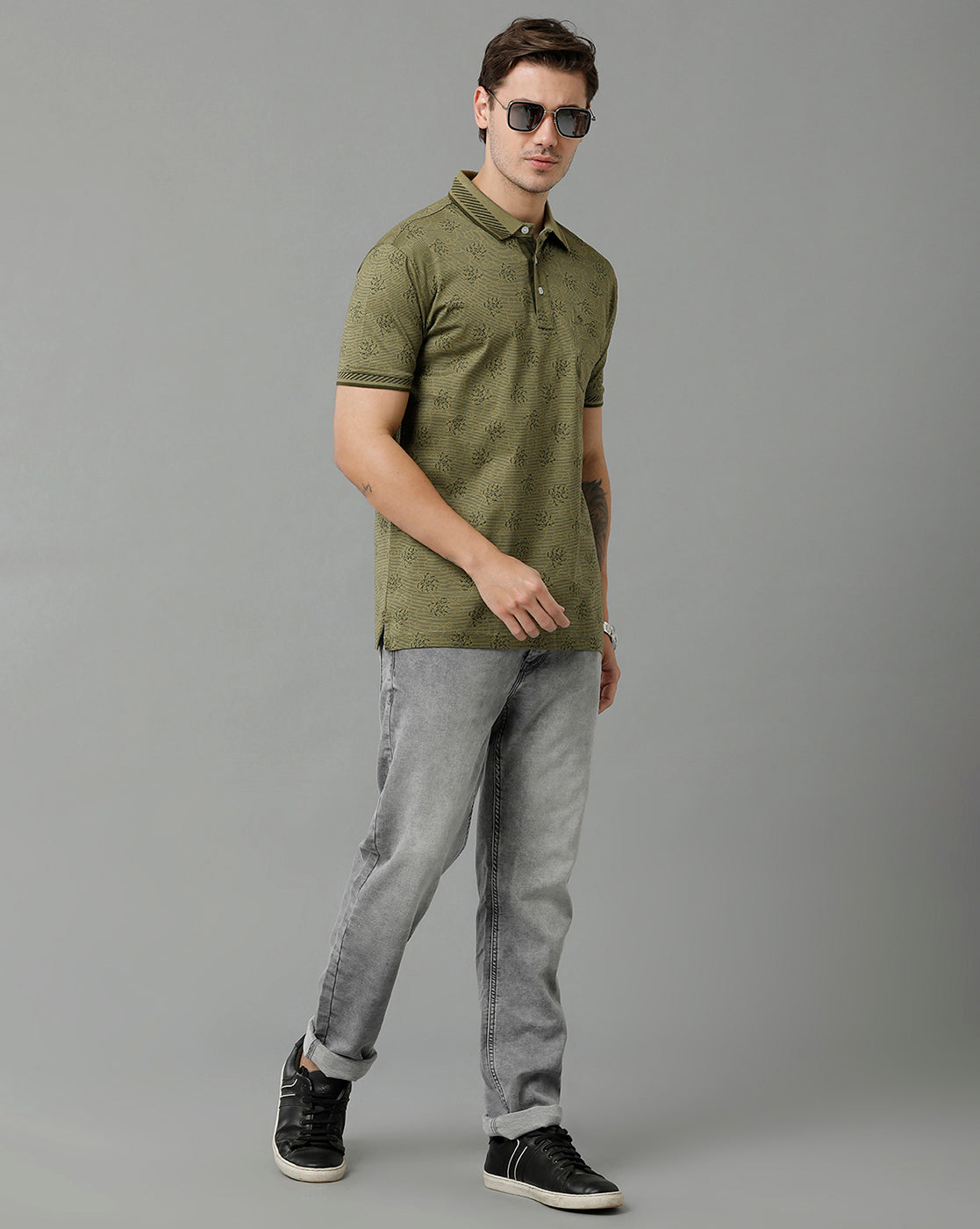 Classic Polo Men's Cotton Half Sleeve Printed Slim Fit Polo Neck Green Color T-Shirt | Scant - 15 A