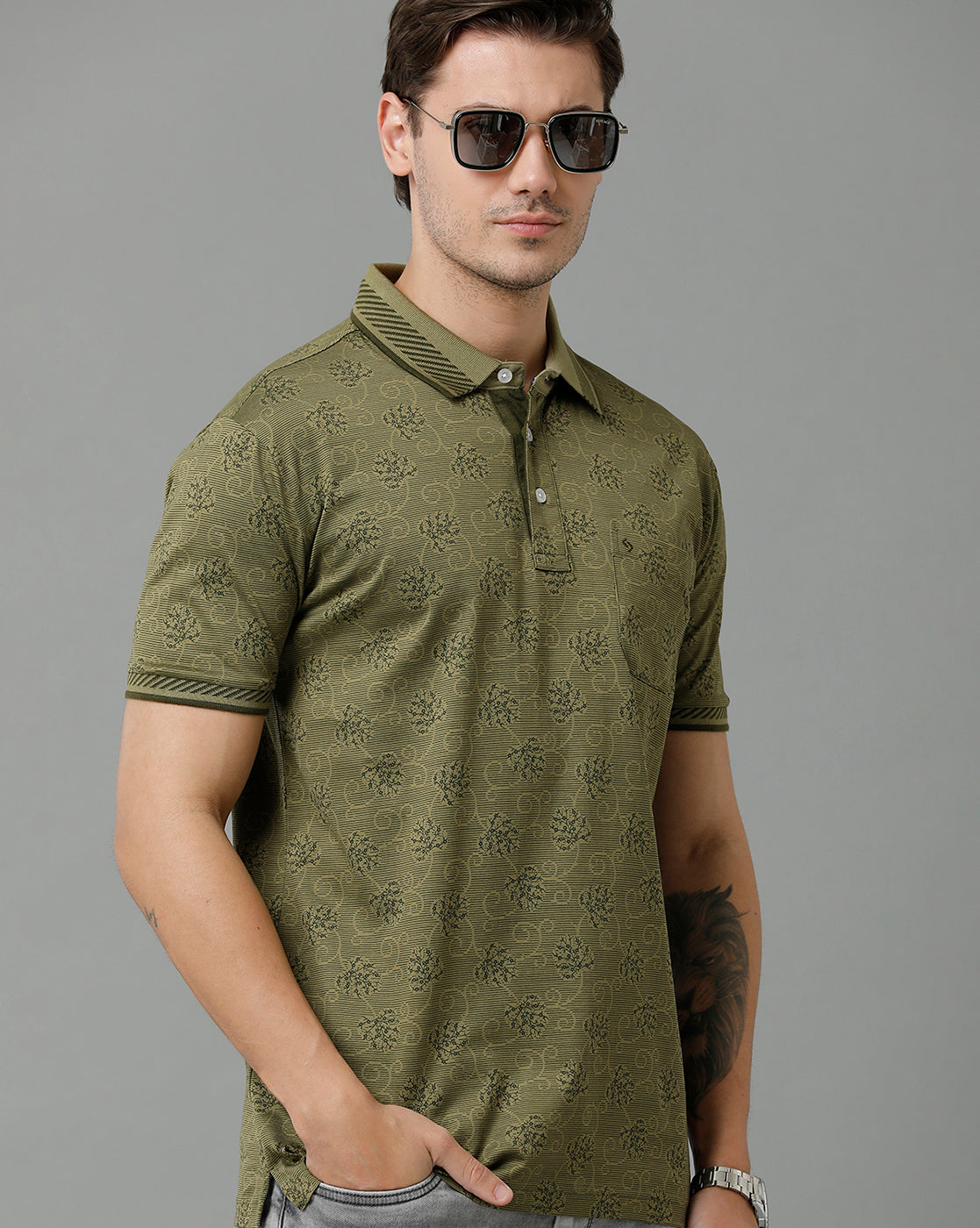 Classic Polo Men's Cotton Half Sleeve Printed Slim Fit Polo Neck Green Color T-Shirt | Scant - 15 A