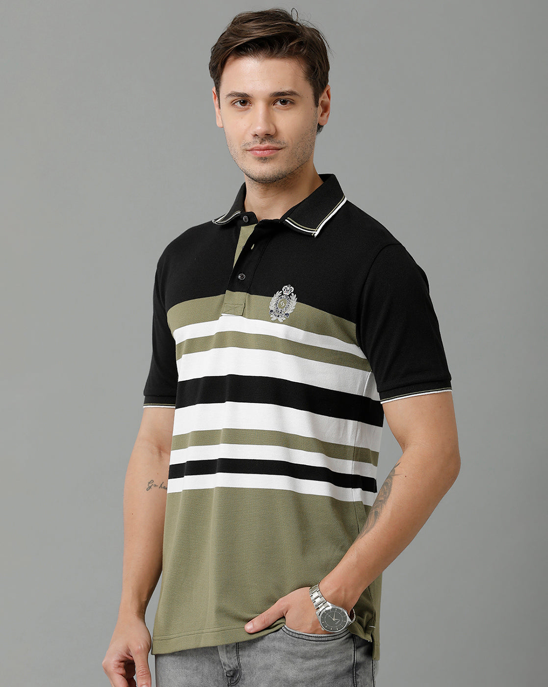 Classic Polo Men's Cotton Blend Half Sleeve Striped Slim Fit Polo Neck Multicolor T-Shirt | Vta - 229 B