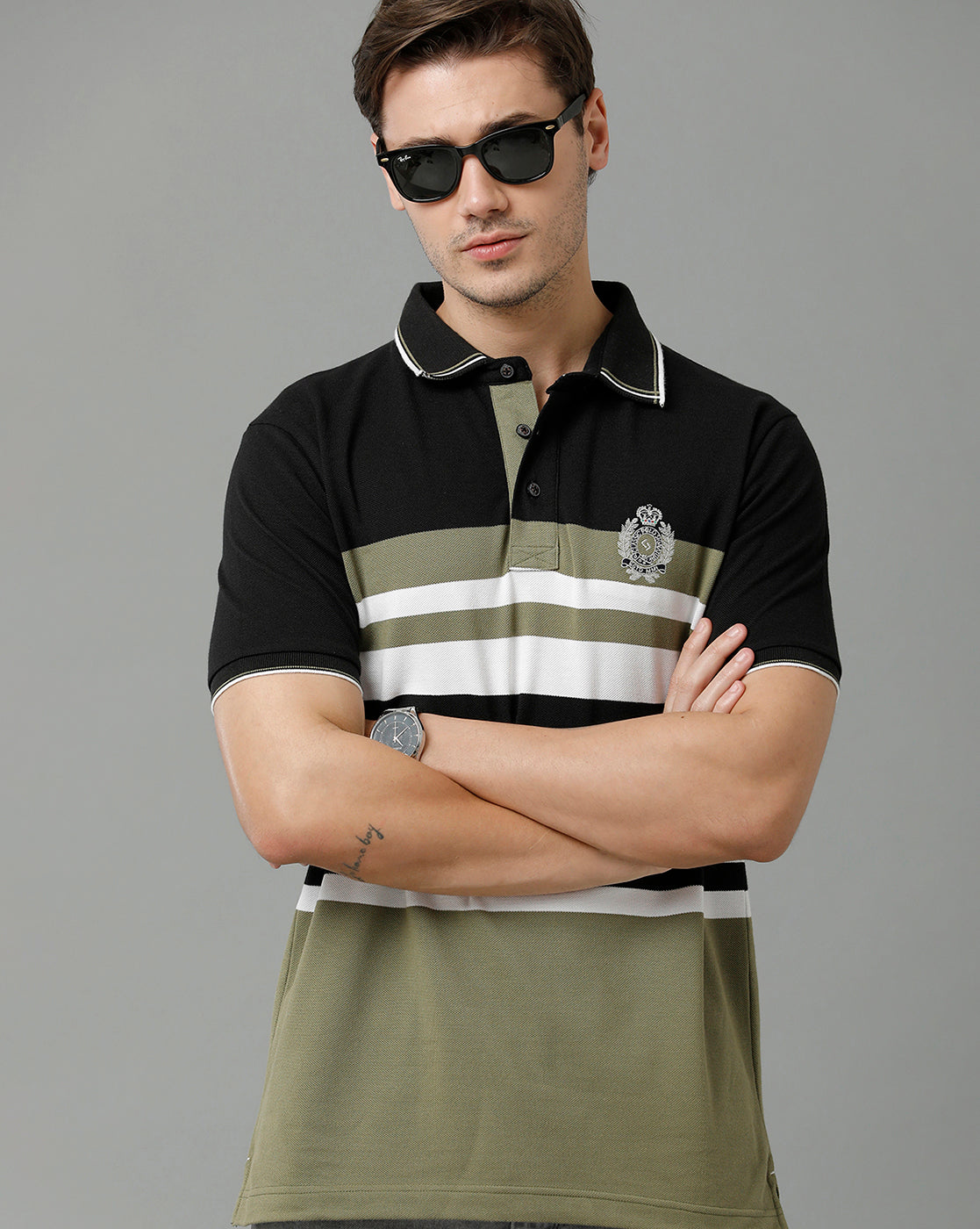 Classic Polo Men's Cotton Blend Half Sleeve Striped Slim Fit Polo Neck Multicolor T-Shirt | Vta - 229 B