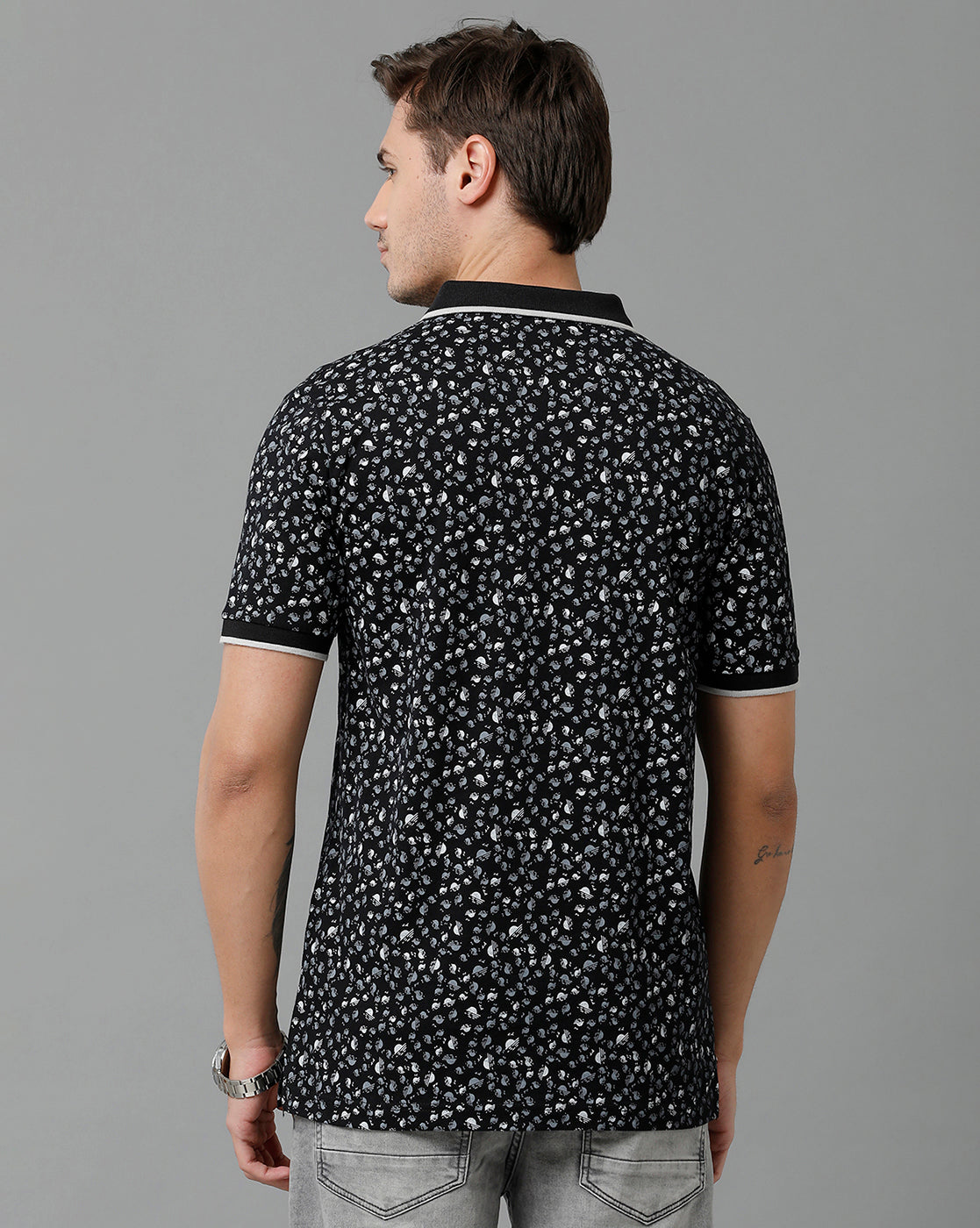 Classic Polo Men's Cotton Half Sleeve Printed Slim Fit Polo Neck Black Color T-Shirt | Bello - 205 B