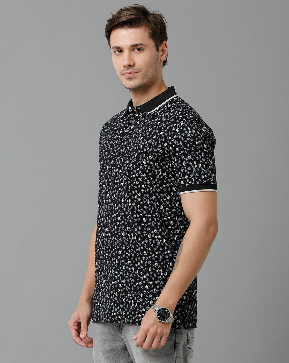 Classic Polo Men's Cotton Half Sleeve Printed Slim Fit Polo Neck Black Color T-Shirt | Bello - 205 B