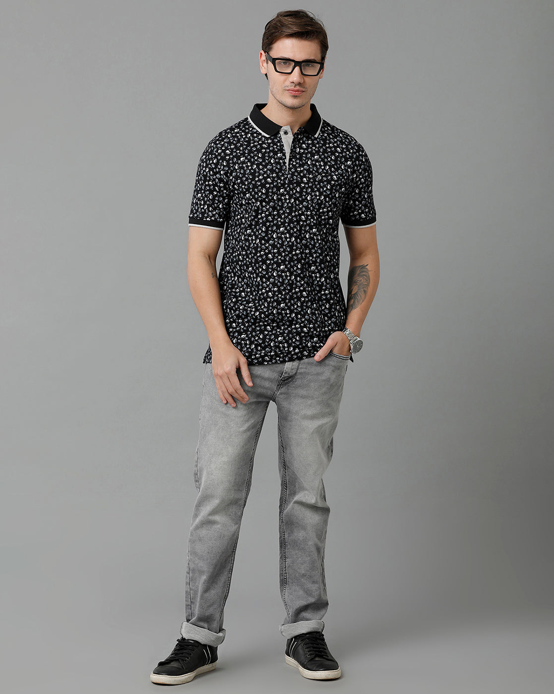 Classic Polo Men's Cotton Half Sleeve Printed Slim Fit Polo Neck Black Color T-Shirt | Bello - 205 B