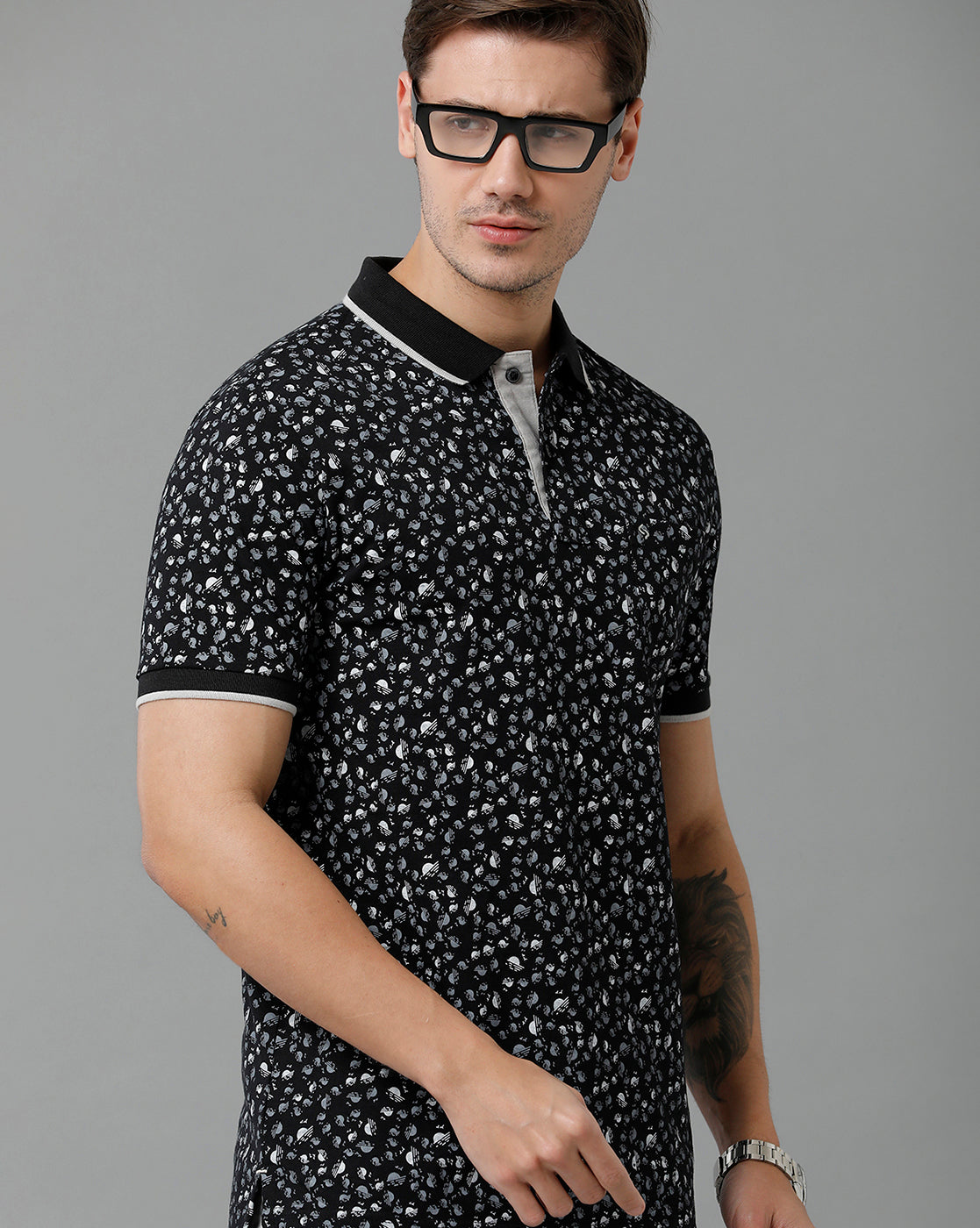 Classic Polo Men's Cotton Half Sleeve Printed Slim Fit Polo Neck Black Color T-Shirt | Bello - 205 B