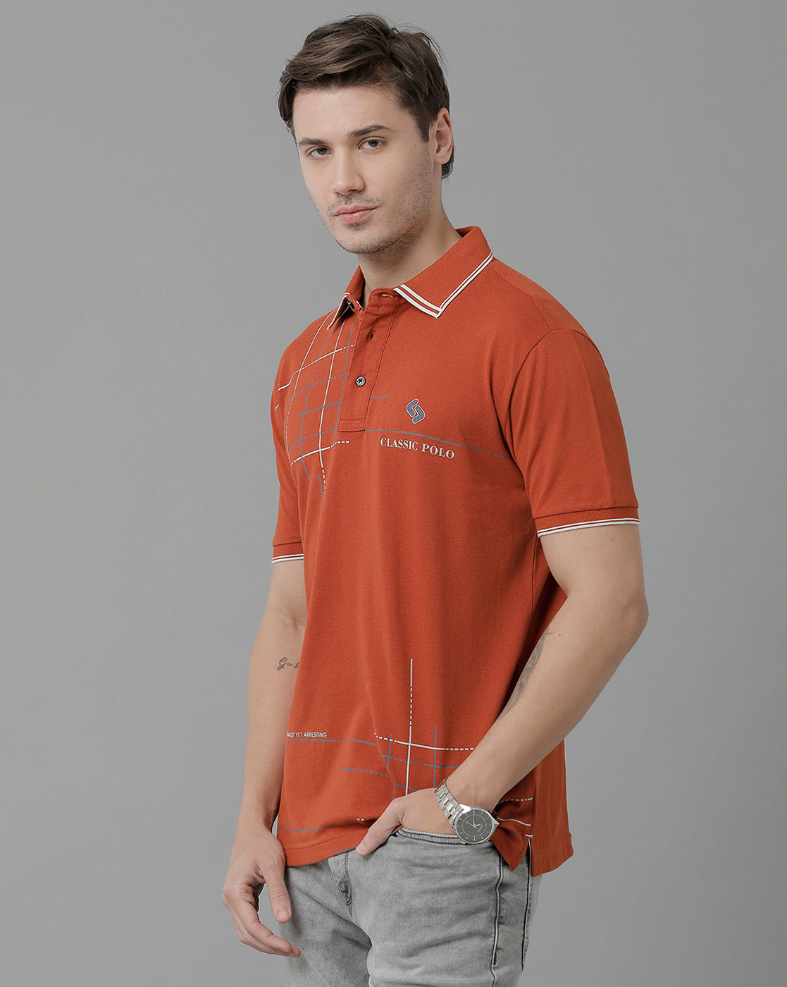 Classic Polo Men's Cotton Half Sleeve Printed Slim Fit Polo Neck Red Color T-Shirt | Vivid Polo - 04 B