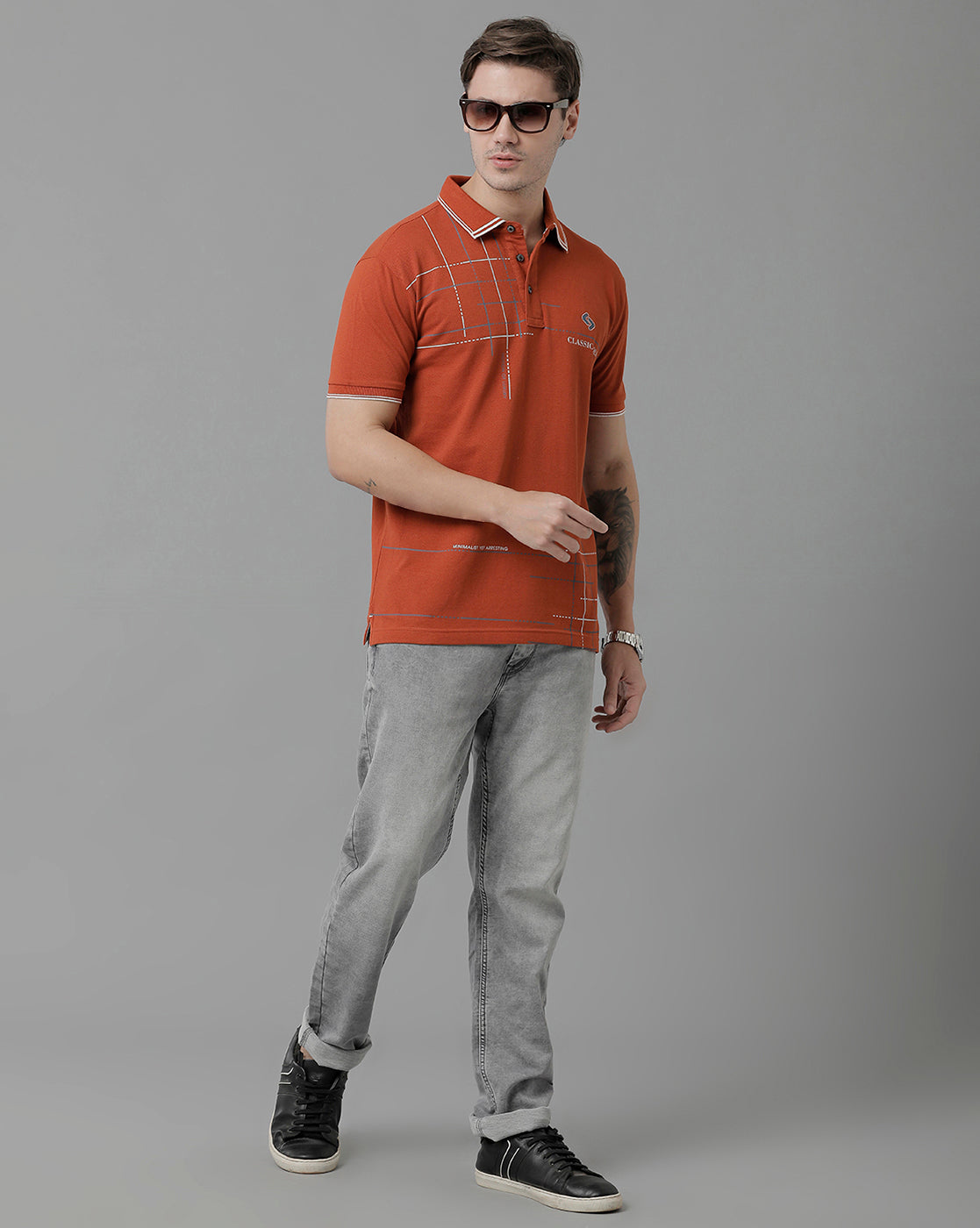 Classic Polo Men's Cotton Half Sleeve Printed Slim Fit Polo Neck Red Color T-Shirt | Vivid Polo - 04 B