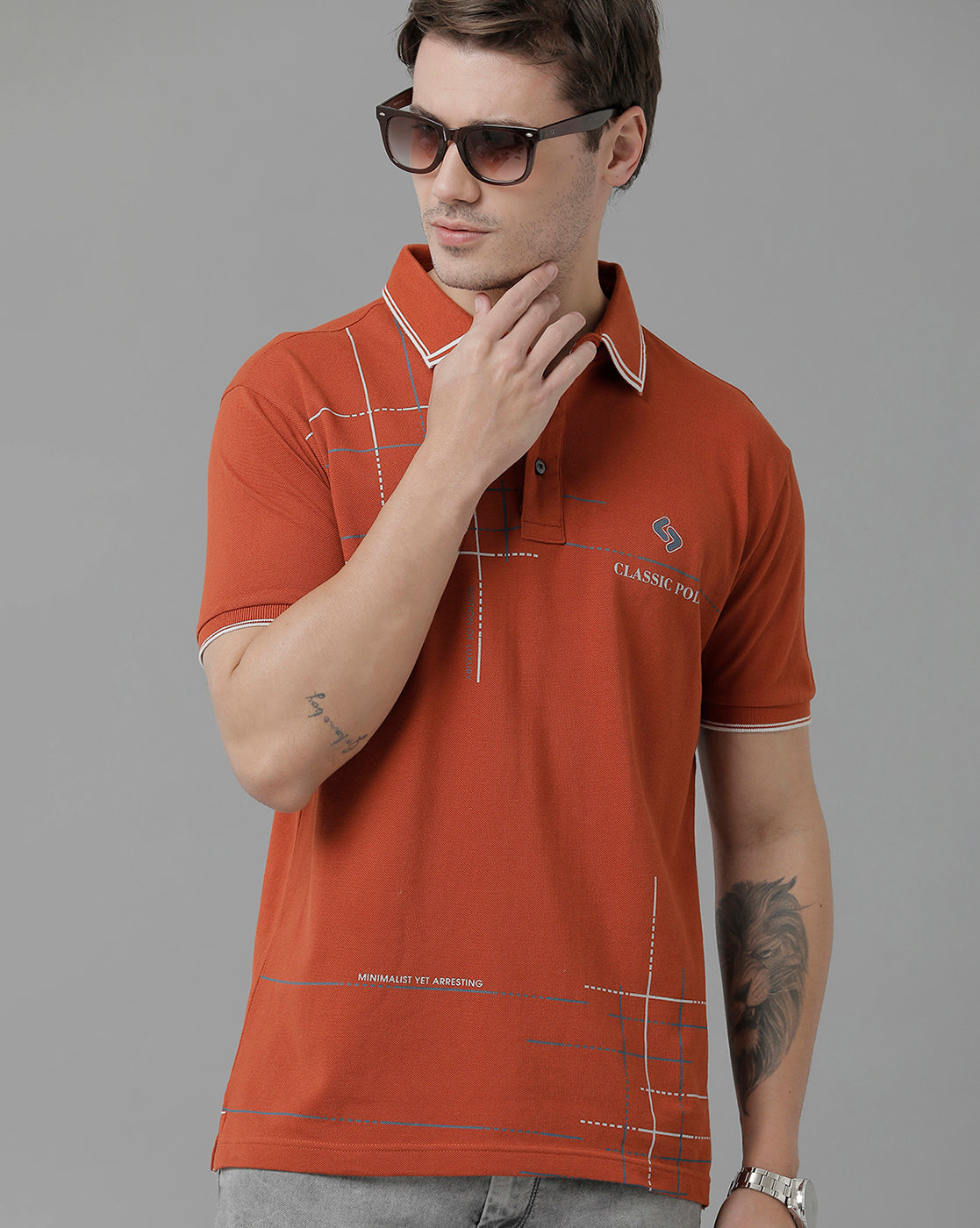 Classic Polo Men's Cotton Half Sleeve Printed Slim Fit Polo Neck Red Color T-Shirt | Vivid Polo - 04 B