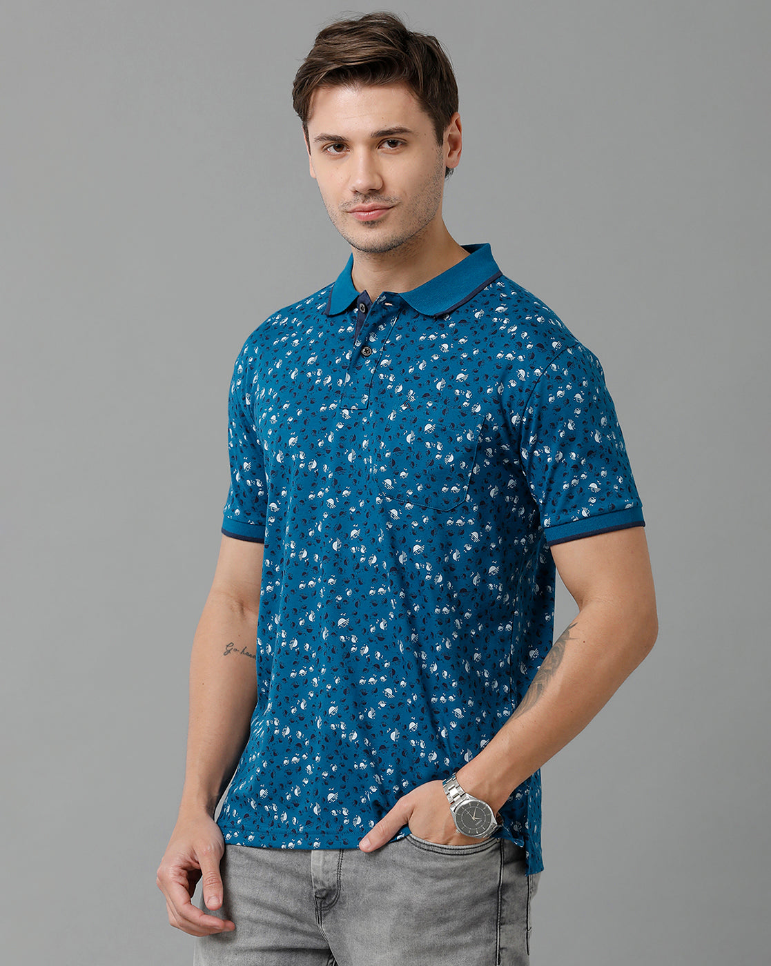 Classic Polo Men's Cotton Half Sleeve Printed Slim Fit Polo Neck Multicolor T-Shirt | Bello - 205 A