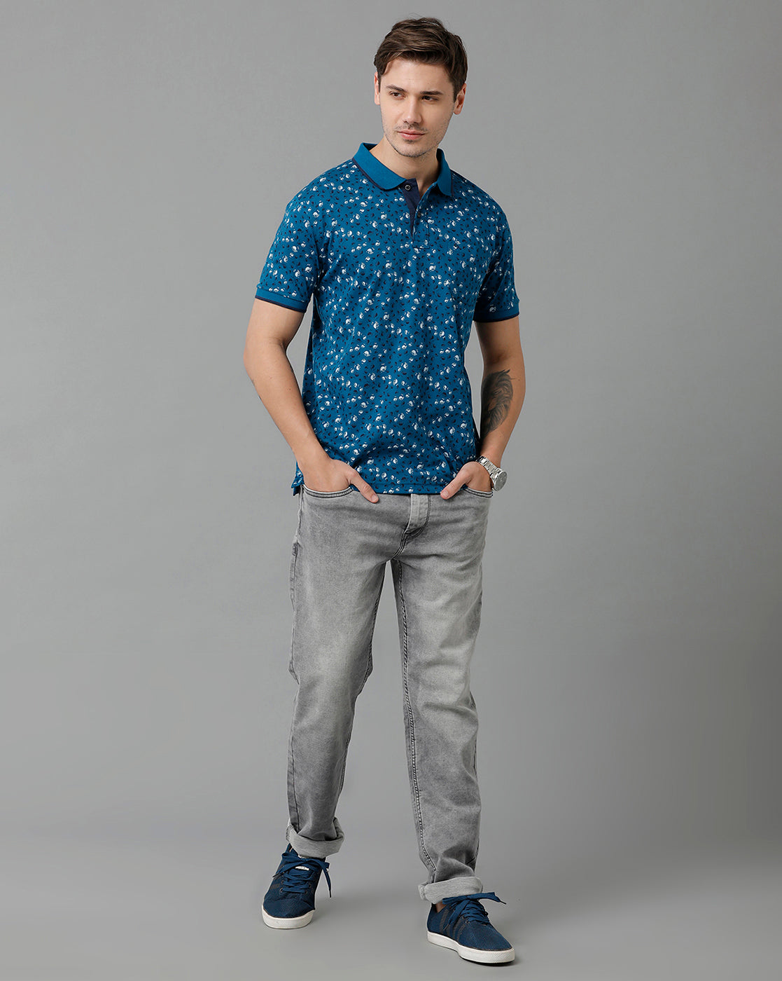 Classic Polo Men's Cotton Half Sleeve Printed Slim Fit Polo Neck Multicolor T-Shirt | Bello - 205 A