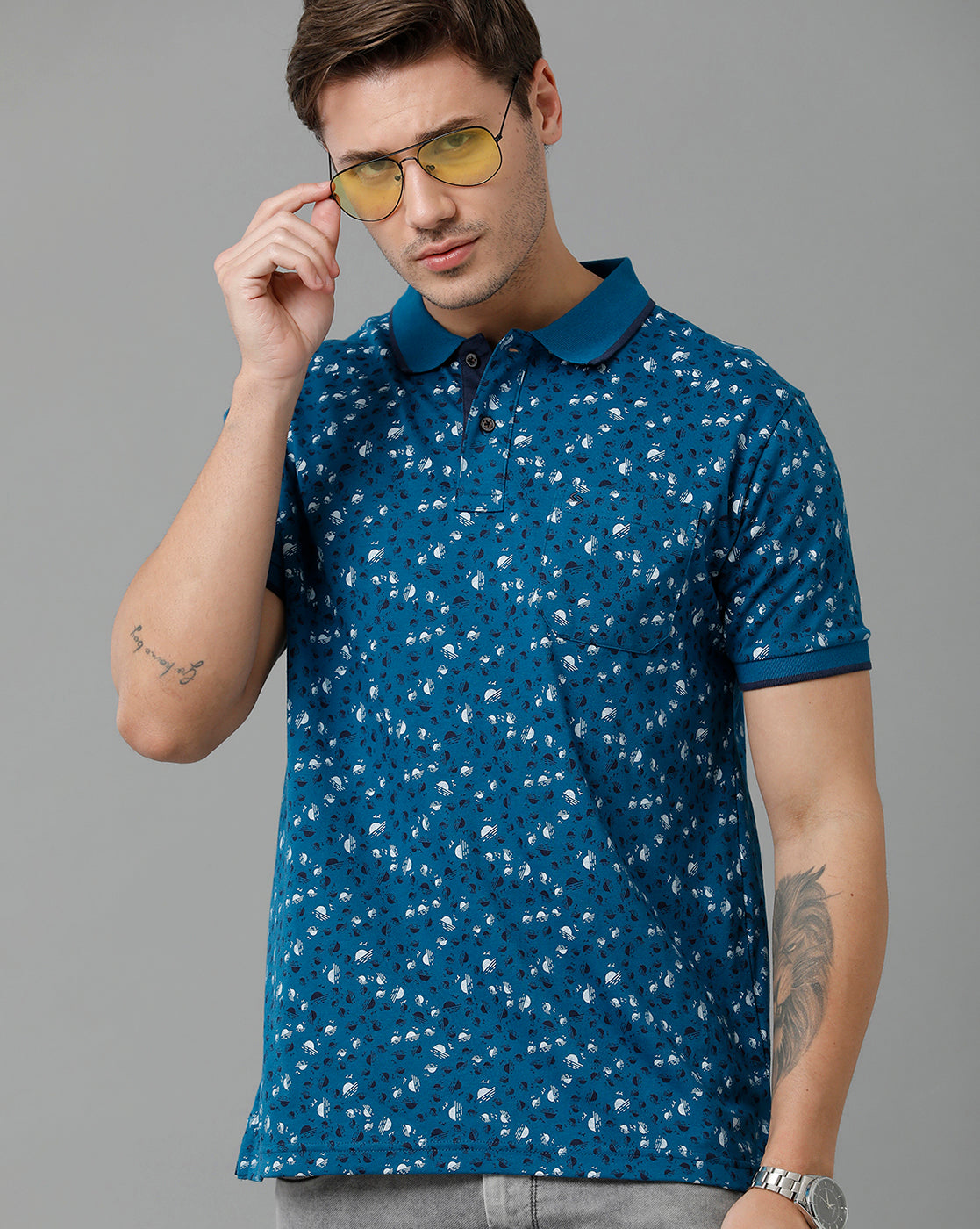 Classic Polo Men's Cotton Half Sleeve Printed Slim Fit Polo Neck Multicolor T-Shirt | Bello - 205 A