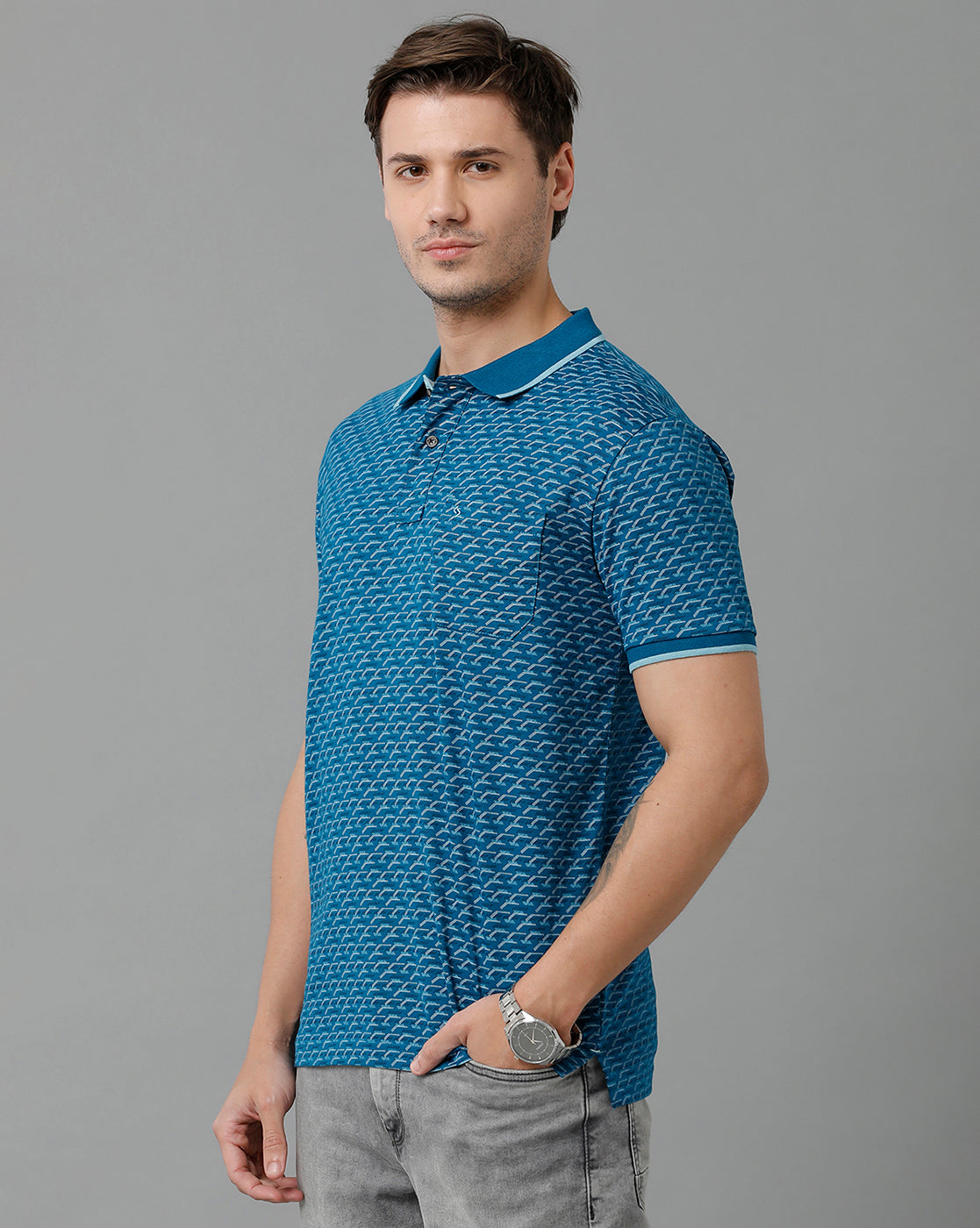 Classic Polo Men's Cotton Half Sleeve Printed Slim Fit Polo Neck Blue Color T-Shirt | Bello - 201 B
