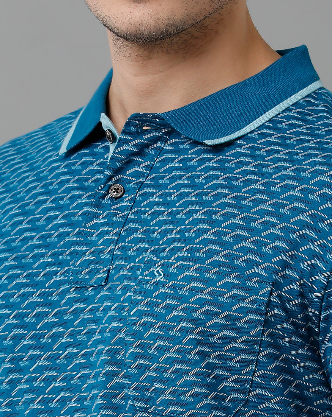 Classic Polo Men's Cotton Half Sleeve Printed Slim Fit Polo Neck Blue Color T-Shirt | Bello - 201 B