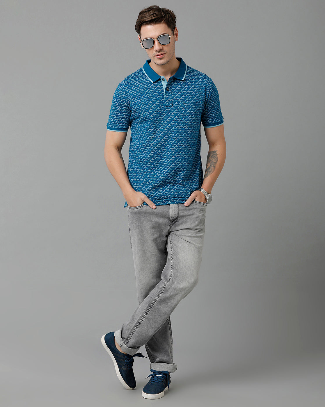 Classic Polo Men's Cotton Half Sleeve Printed Slim Fit Polo Neck Blue Color T-Shirt | Bello - 201 B