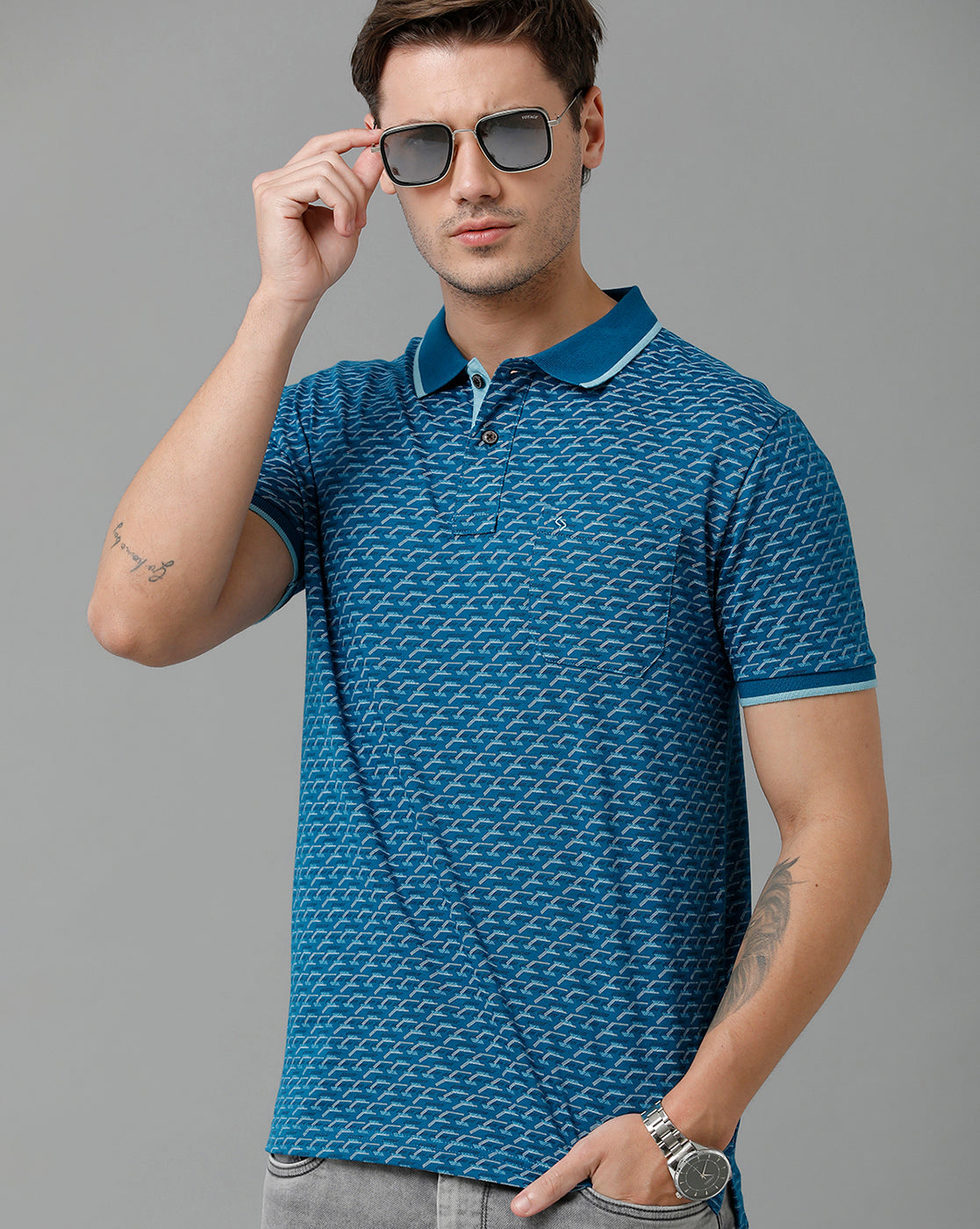 Classic Polo Men's Cotton Half Sleeve Printed Slim Fit Polo Neck Blue Color T-Shirt | Bello - 201 B