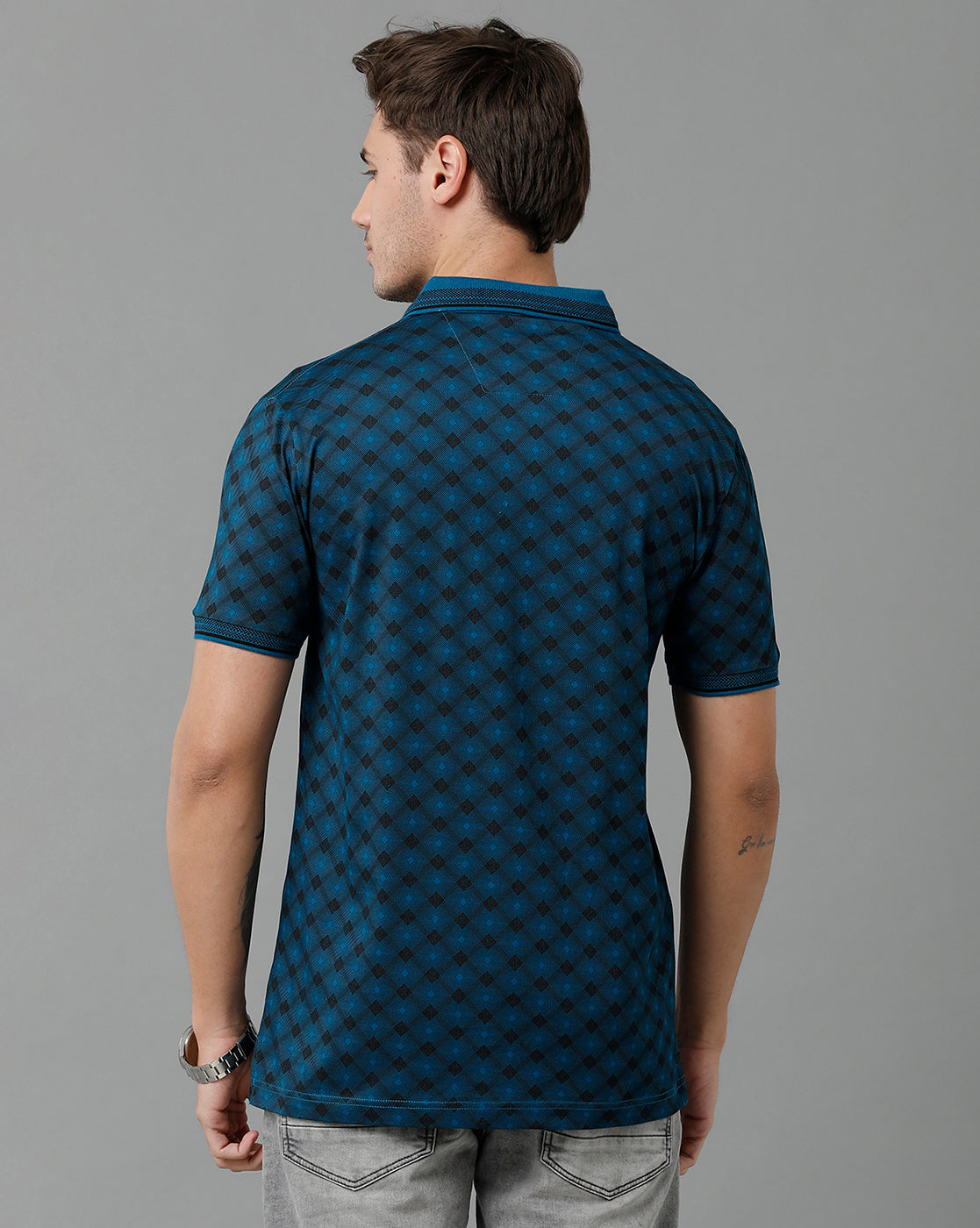 Classic Polo Men's Cotton Half Sleeve Printed Slim Fit Polo Neck Navy Color T-Shirt | Scant - 18 B