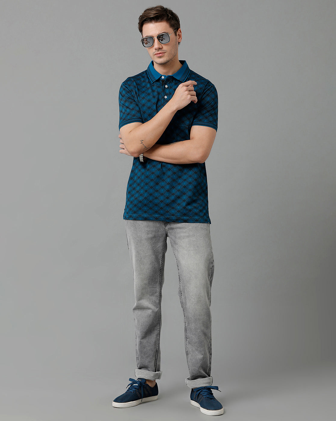 Classic Polo Men's Cotton Half Sleeve Printed Slim Fit Polo Neck Navy Color T-Shirt | Scant - 18 B
