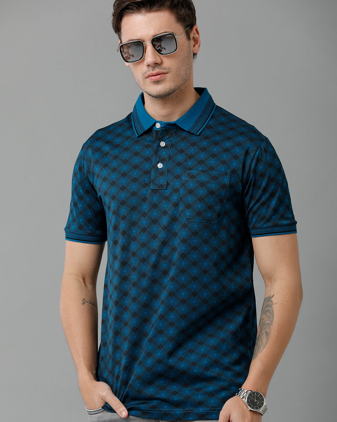 Classic Polo Men's Cotton Half Sleeve Printed Slim Fit Polo Neck Navy Color T-Shirt | Scant - 18 B