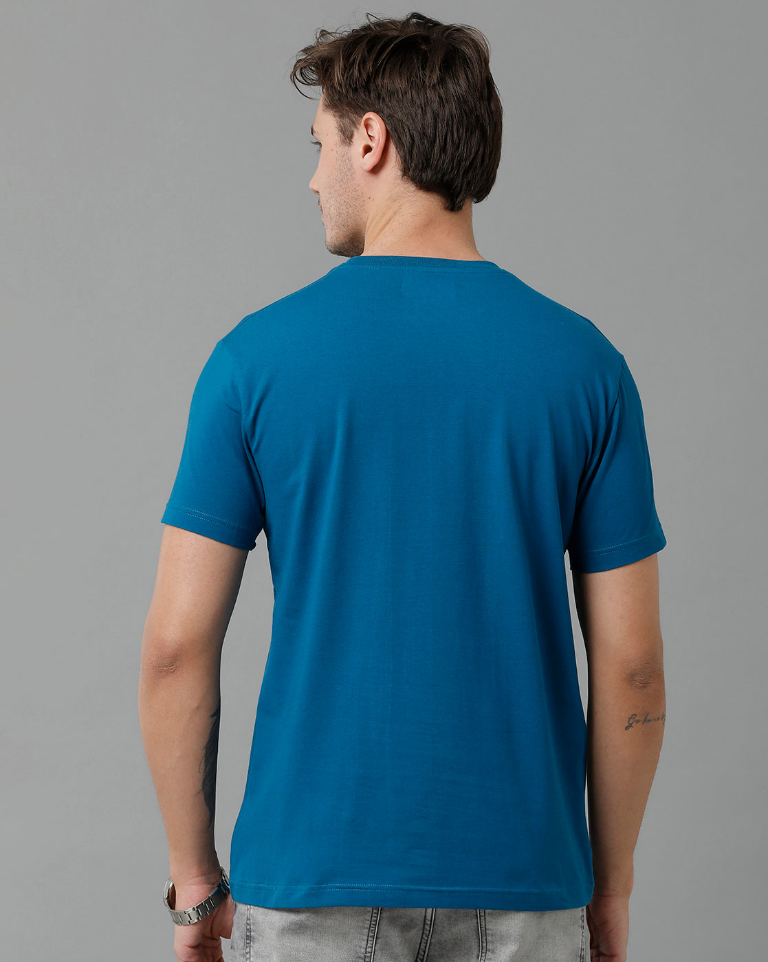 Classic Polo Men's Cotton Half Sleeve Printed Slim Fit Round Neck Blue Color T-Shirt | Baleno - 505 A