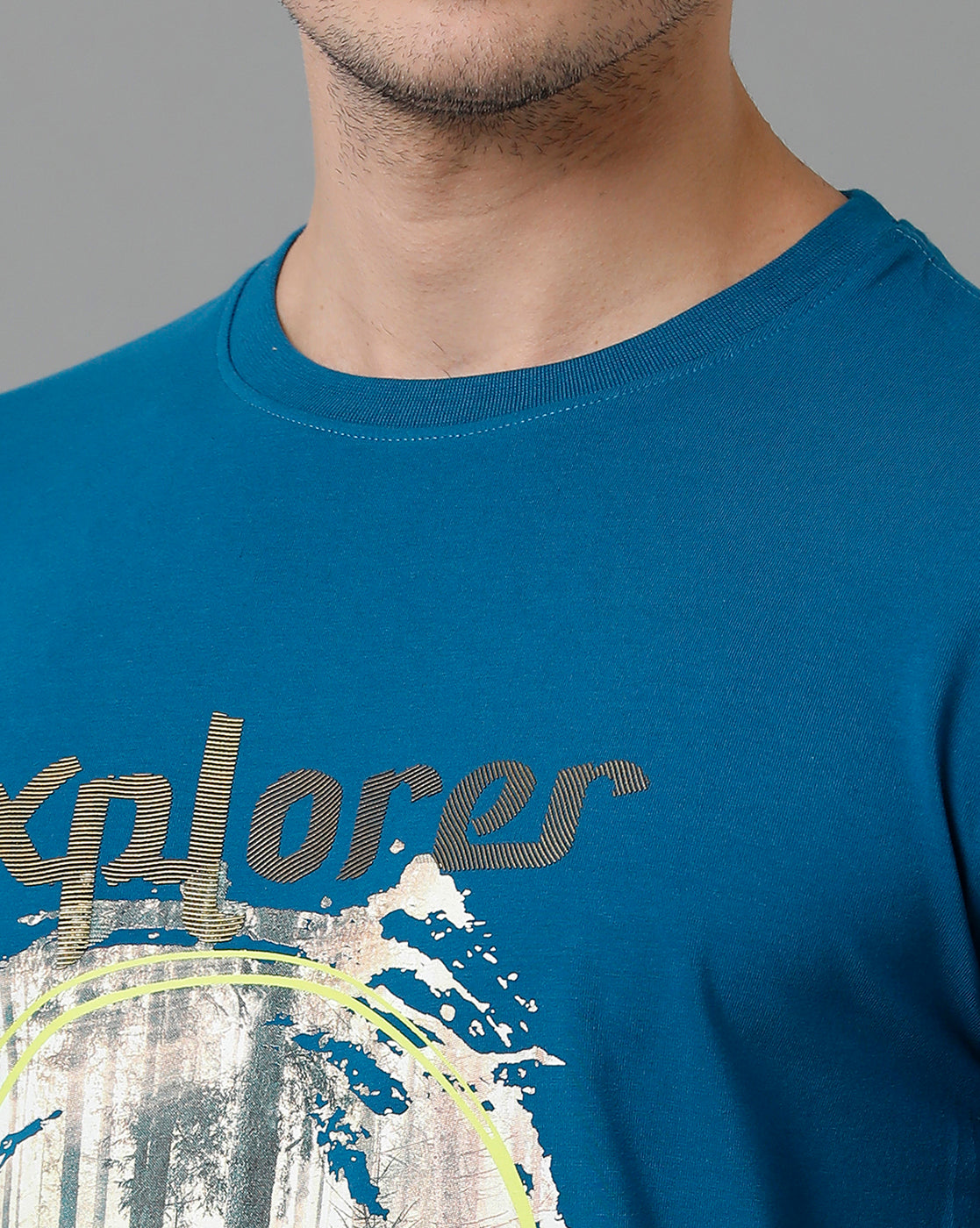 Classic Polo Men's Cotton Half Sleeve Printed Slim Fit Round Neck Blue Color T-Shirt | Baleno - 505 A