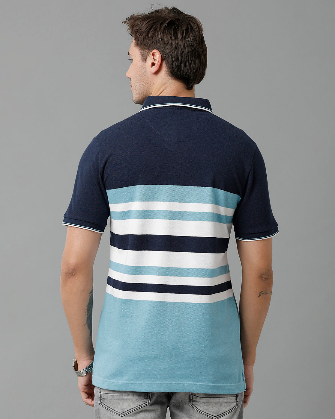 Classic Polo Men's Cotton Blend Half Sleeve Striped Slim Fit Polo Neck Multicolor T-Shirt | Vta - 229 A