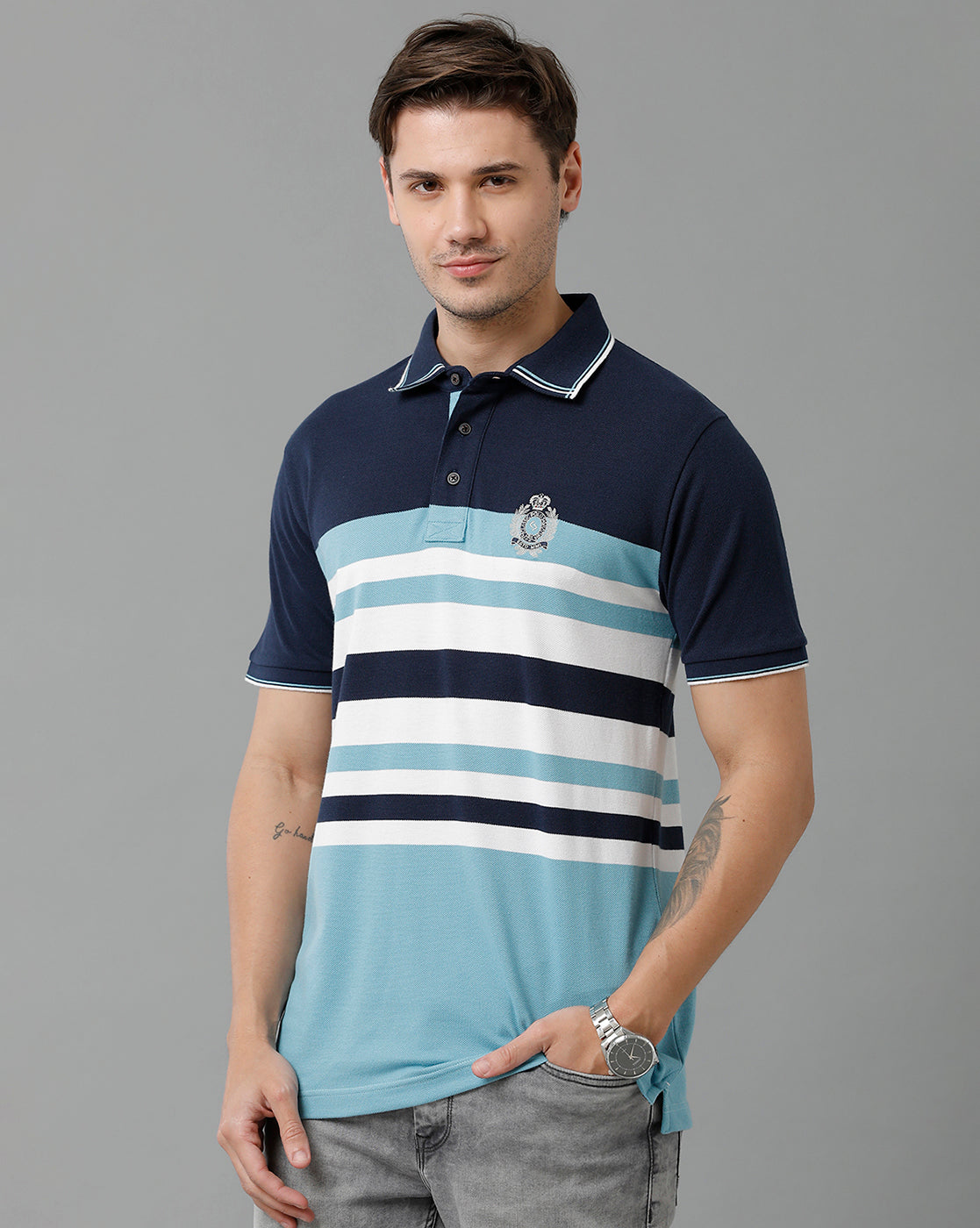 Classic Polo Men's Cotton Blend Half Sleeve Striped Slim Fit Polo Neck Multicolor T-Shirt | Vta - 229 A