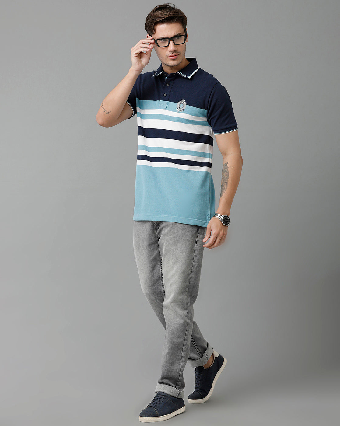 Classic Polo Men's Cotton Blend Half Sleeve Striped Slim Fit Polo Neck Multicolor T-Shirt | Vta - 229 A