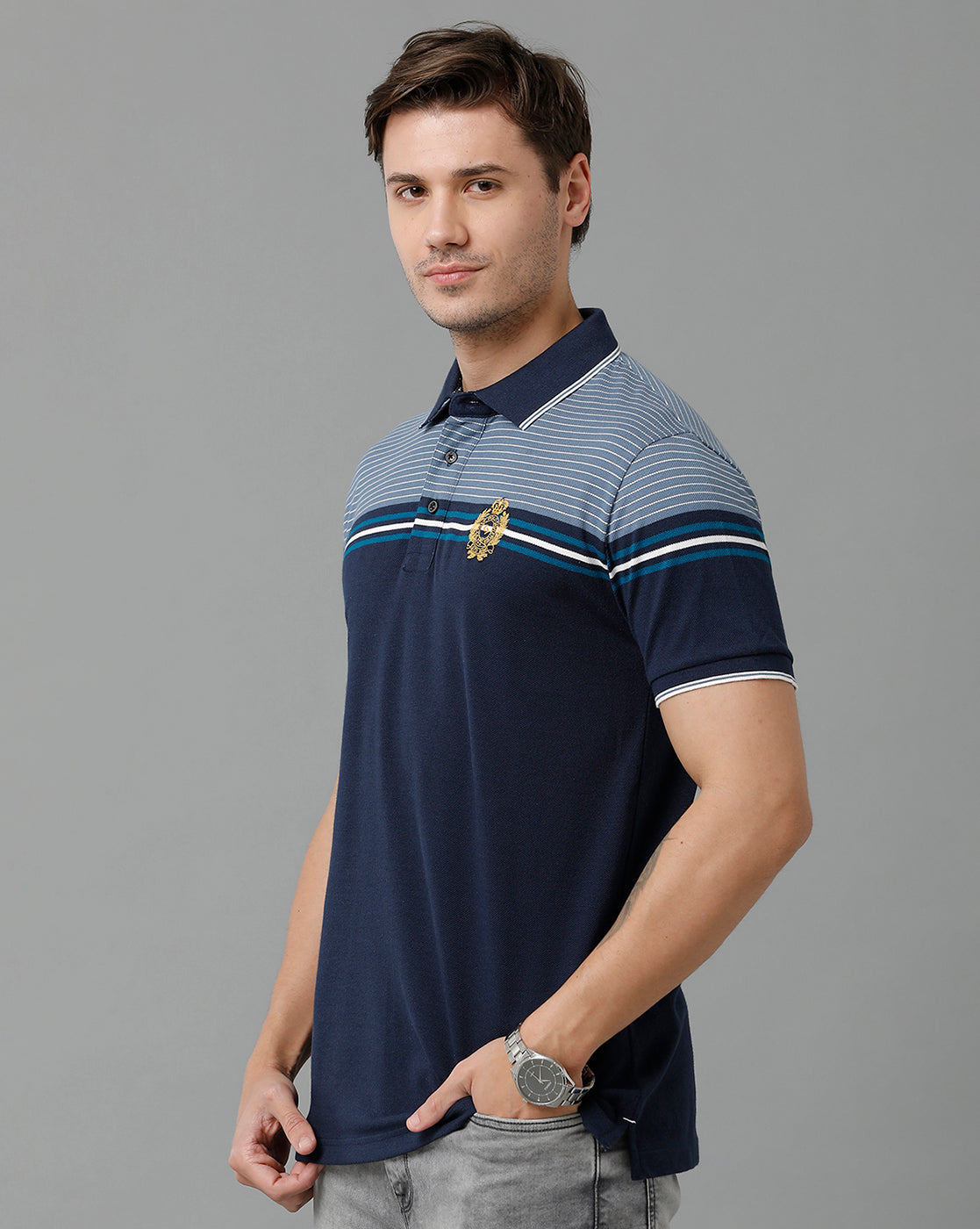 Classic Polo Men's Cotton Blend Half Sleeve Striped Slim Fit Polo Neck Multicolor T-Shirt | Vta - 235 A